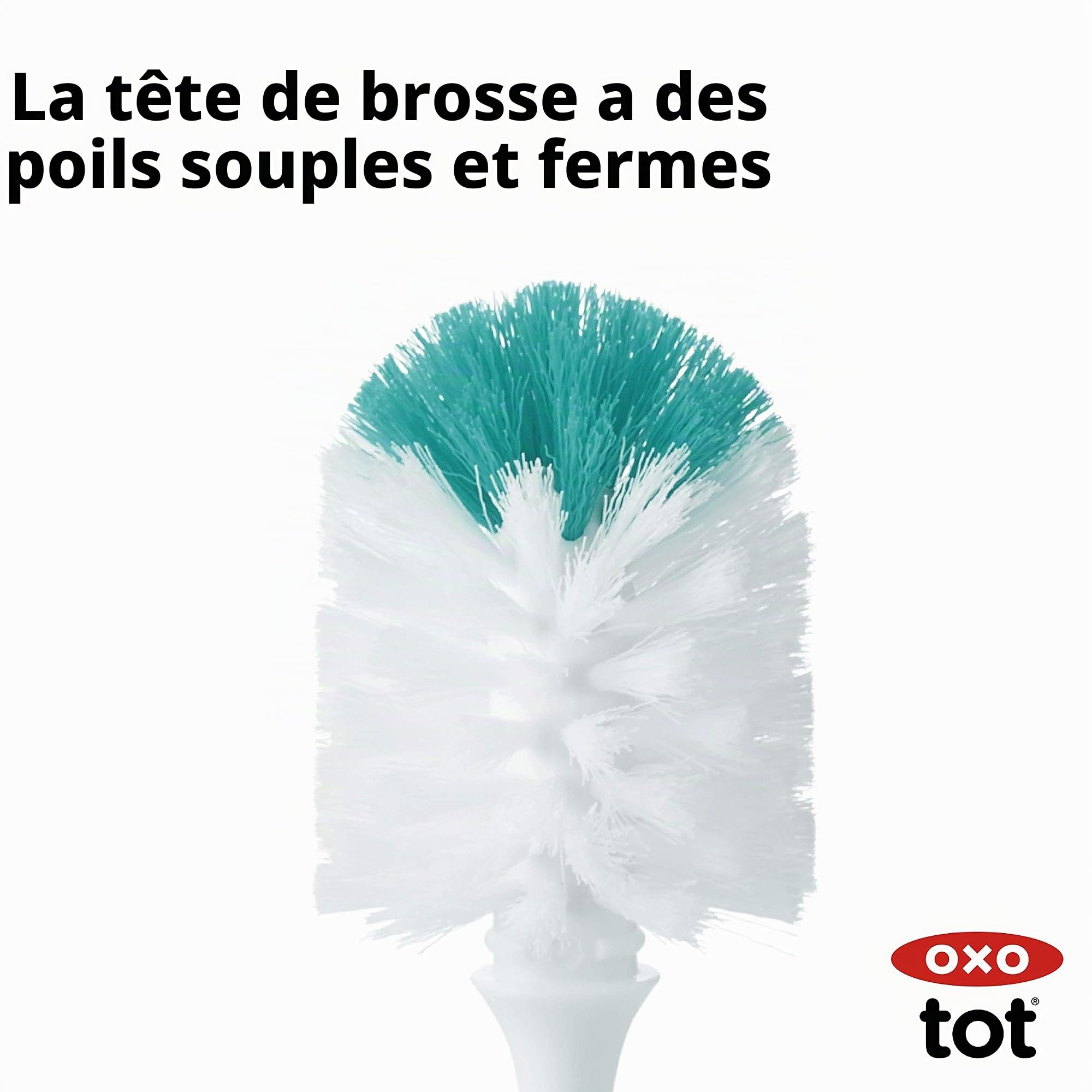 OXO Tot Goupillon avec Support | Poils fermes pour un nettoyage efficace, manche antidérapant confortable, rangement compact