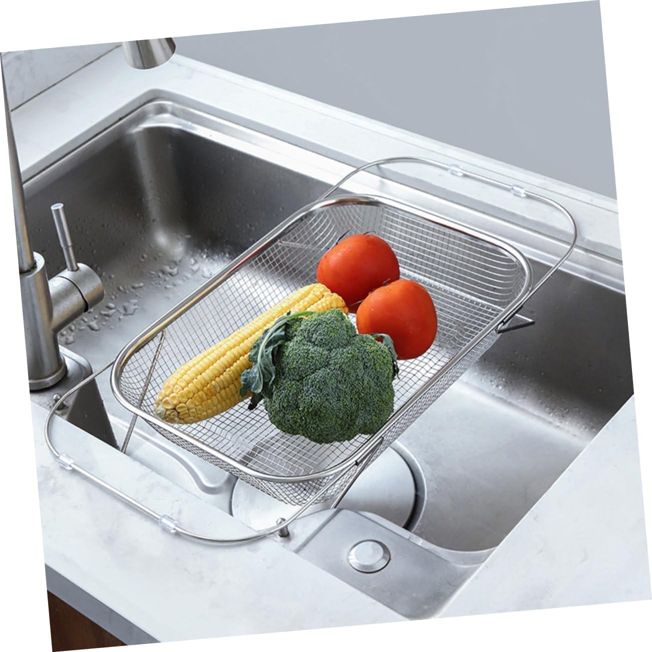 ToYooZe Stainless Steel Adjustable Kitchen Sink Drain Basket, Multifunctional, Kitchen Sink Organizer for Kitchen Sink Strain Drain Rinse Fruits Vegetables 4