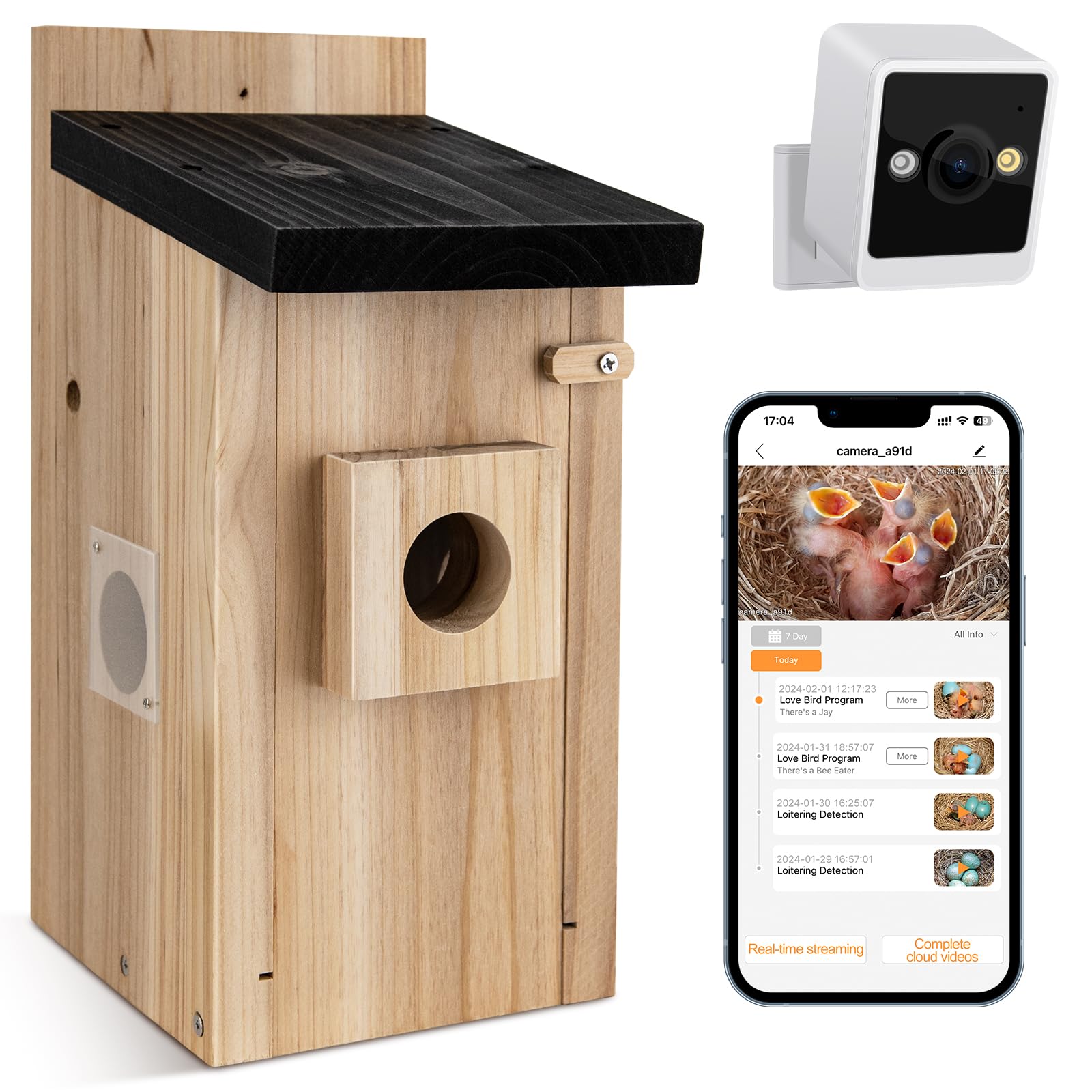 RAINBEAN Bird House with Camera, nidificatore con fotocamera, 4 milioni di pixel, telecamera per uccelli per esterni, osservazione in tempo reale della nidificazione e della covata di uccelli
