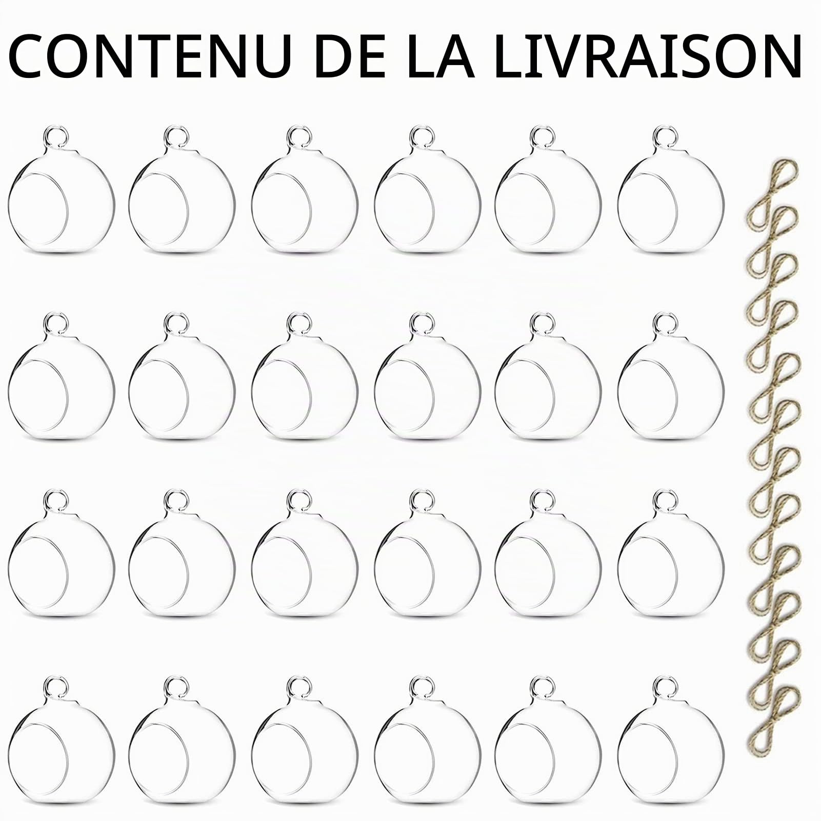 NUPTIO Suspendues Bougeoir en Verre Boule: Mini Porte-Bougie Chauffe-Plat | 24 Pièces 6cm Diamètre Bougeoirs en Verre Photophores pour Mariage Noël Halloween Cadeaux À Maison Jardin Extérieurs
