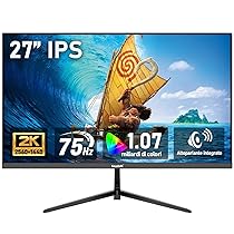 Gawfolk Monitor per computer IPS da 27 pollici 2K QHD (2560×1440), schermo per PC gaming 75Hz, 1ms, Adaptive Sync, 100% sRGB, 1,07 miliardi di colori, Altoparlante integrato,DisplayPort, HDMI, Nero
