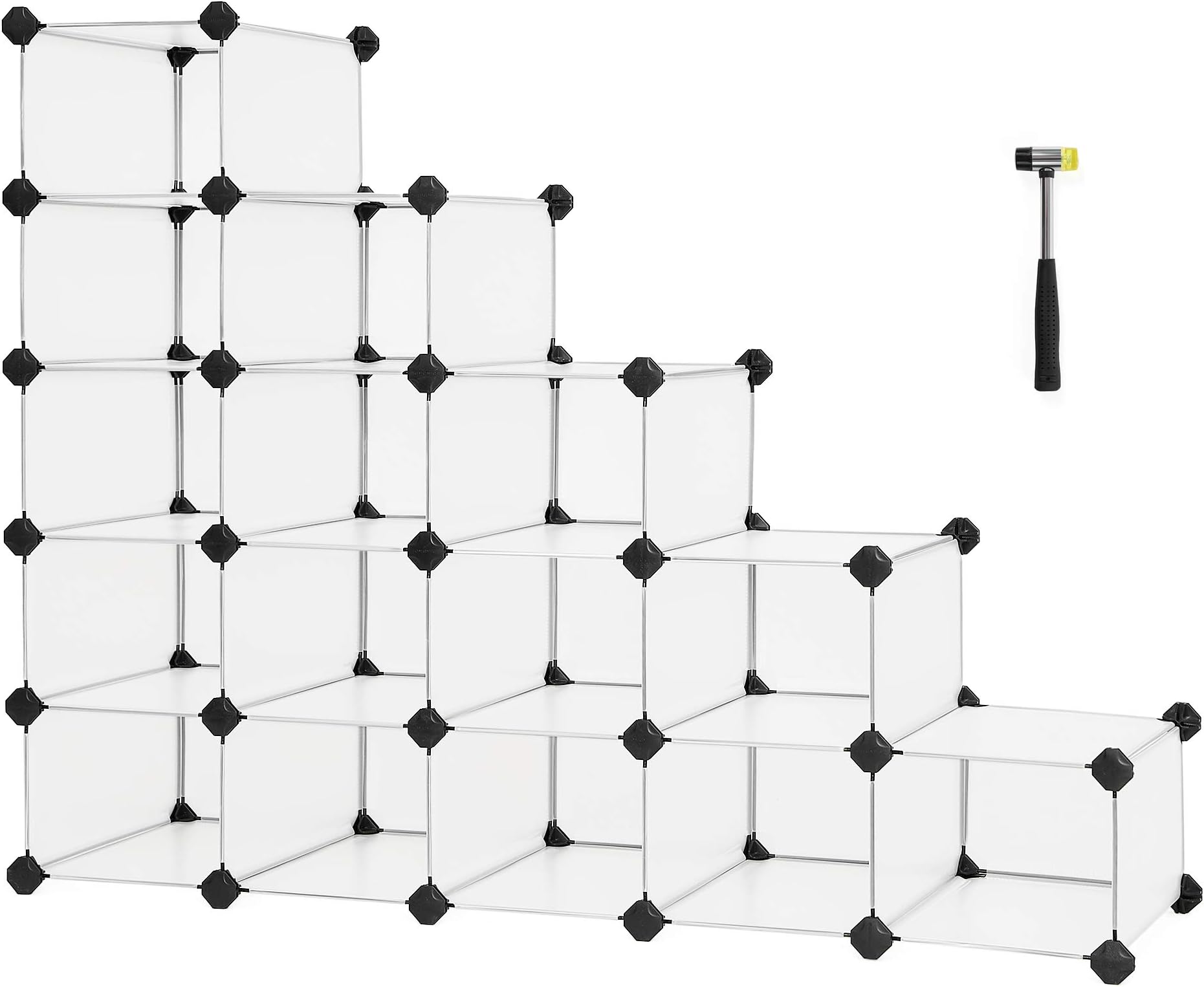 SONGMICS 15 Cube Storage Unit, Modular, Plastic Shelf, Shoe Storage, for Bedroom, Office, 30 x 89.2 x 69.2 cm, White LPC44S