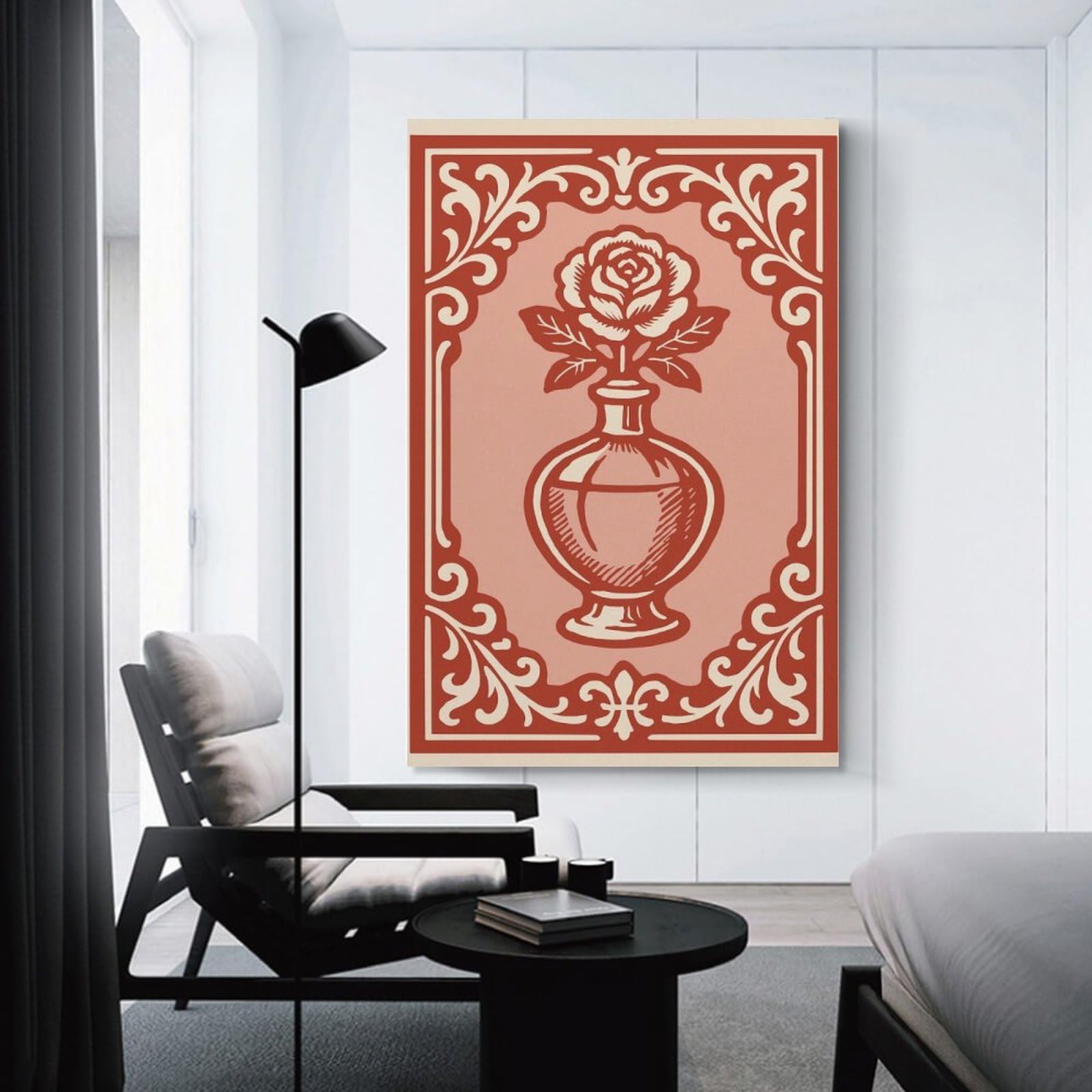 Junmoney Rose in A Bottle with Ornate Frame Wall Picture Print 20x30inch(50x75cm), for Corridors, Hallways Or Apartment Entries, Decorative Canvas Styling for Entry Areas