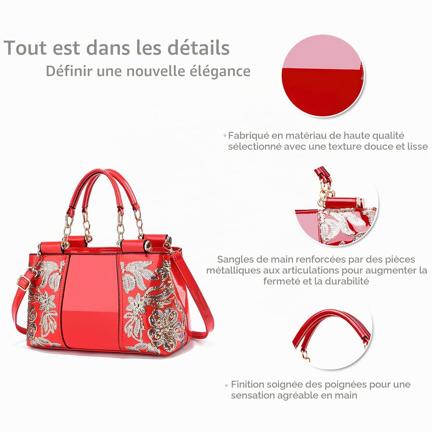 NICOLE & DORIS Mode Sac à Main en Cuir de épaule Sac Fourre Tout Sac Pailleté Sacs Portés Main Impermeable Sac Bandouliere Rouge