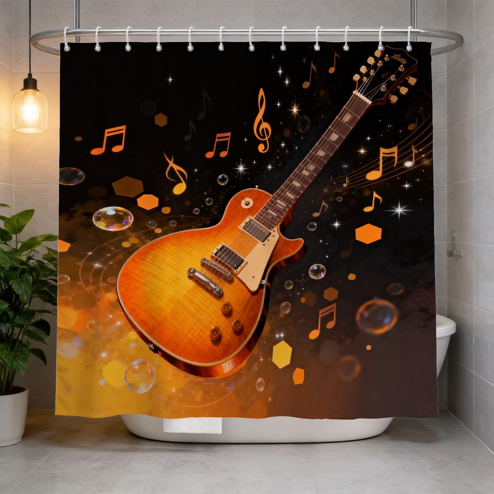 Hongduo 3D Guitar Printed Shower Curtain for Stalls Bathtubs Rock Style Bathroom Decor Shower Curtain Set Polyester Fabric Waterproof 180x200cm/71X79 Inch with Hooks