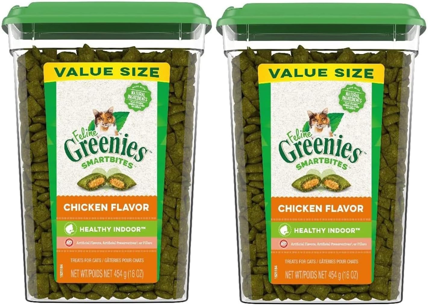 Pet Faves(2 Tubs) Feline SMARTBITES Healthy Indoor (aka: Hairball Control) Chicken Flavor. 16oz per tub.