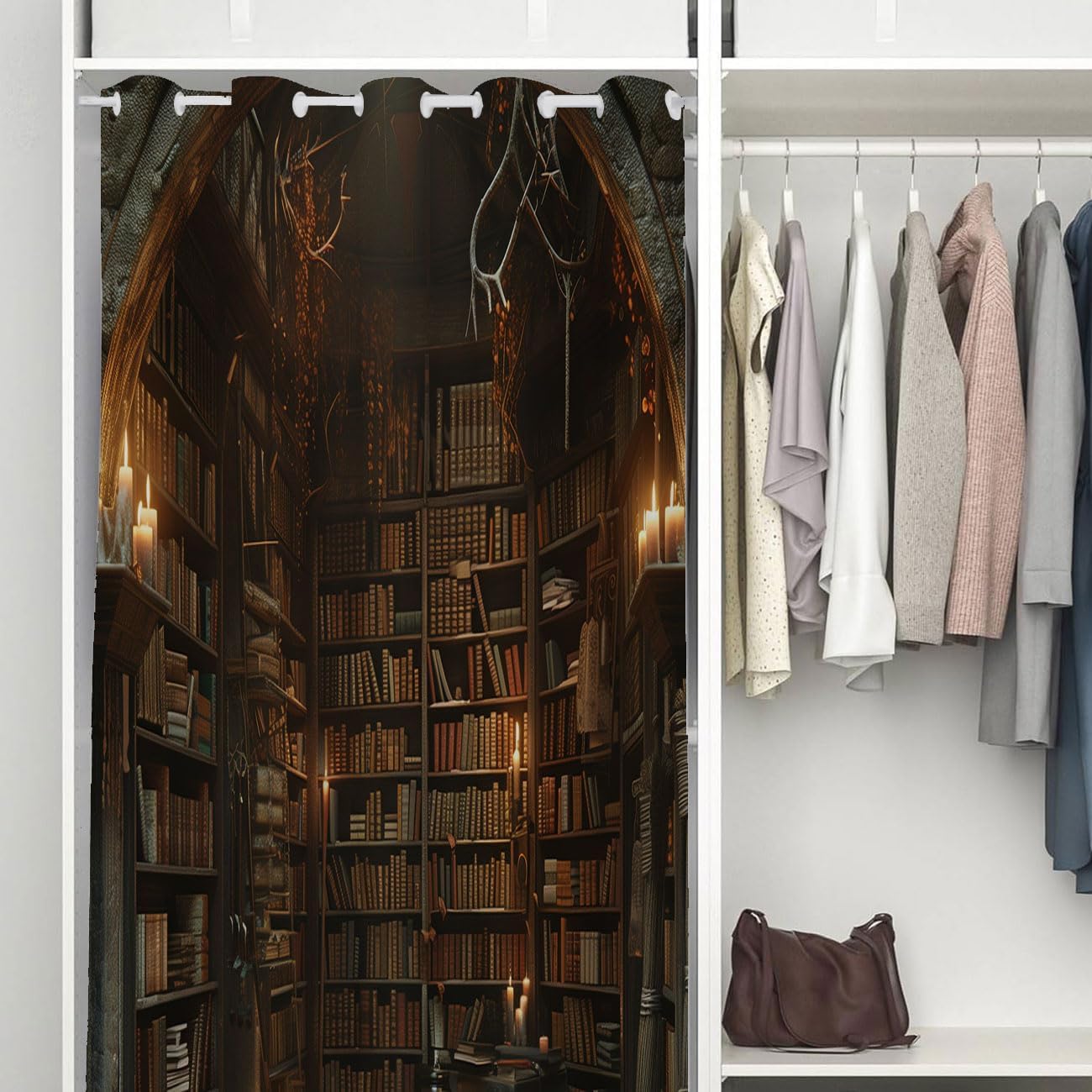 Vintage Bookshelf Door Curtain Home Decor, Study Room Retro Bookshelf Library Closet Door Cover Curtain for Darkening Door Drape for Kid Teens Boys Teens, 1 Panel 42" W X 80" L