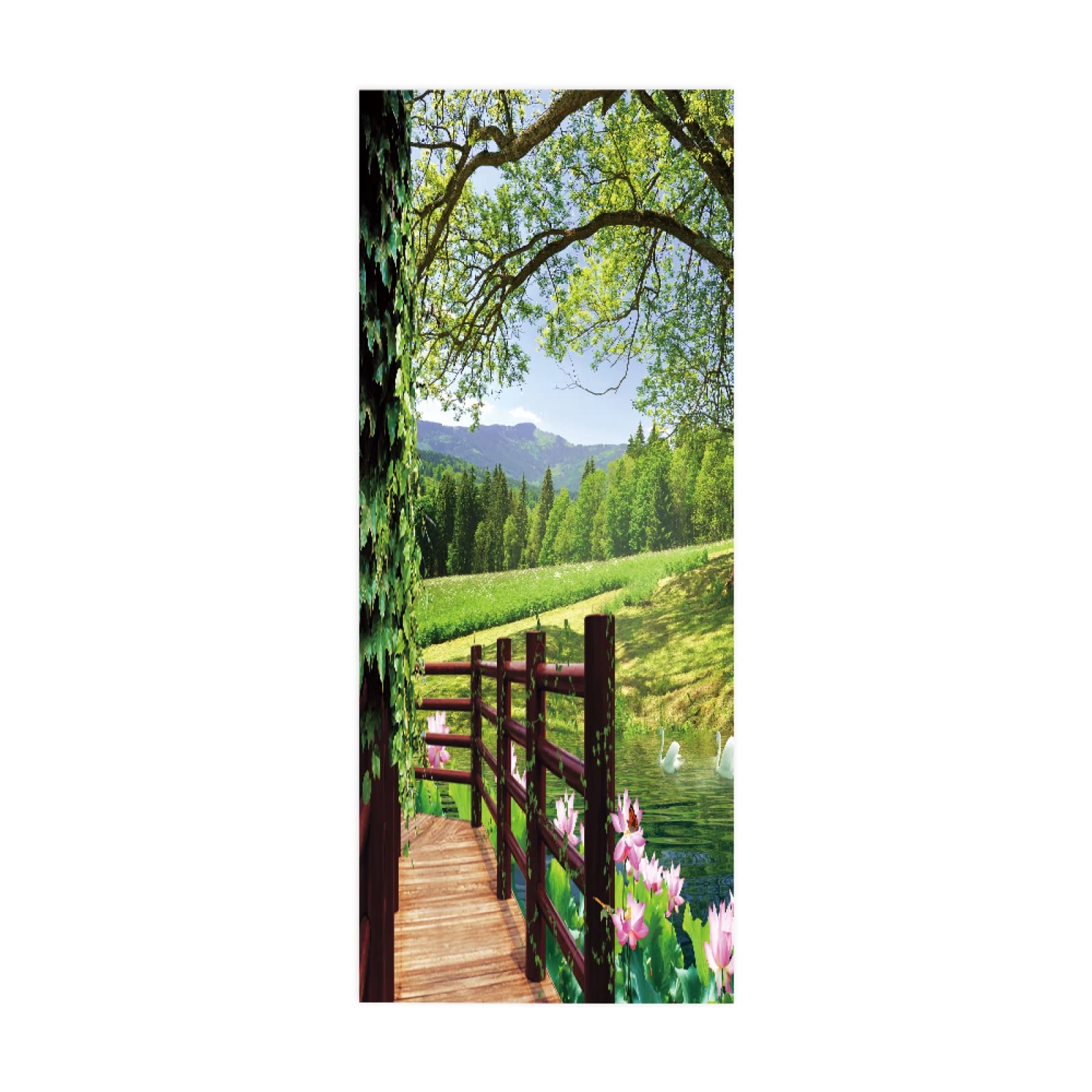 3D Door Sticker Green Forest W85 x H205 cm Waterproof Mural Vinyl Wall for Interior Doors Livingroom Bedroom Bathroom Office Home Decor
