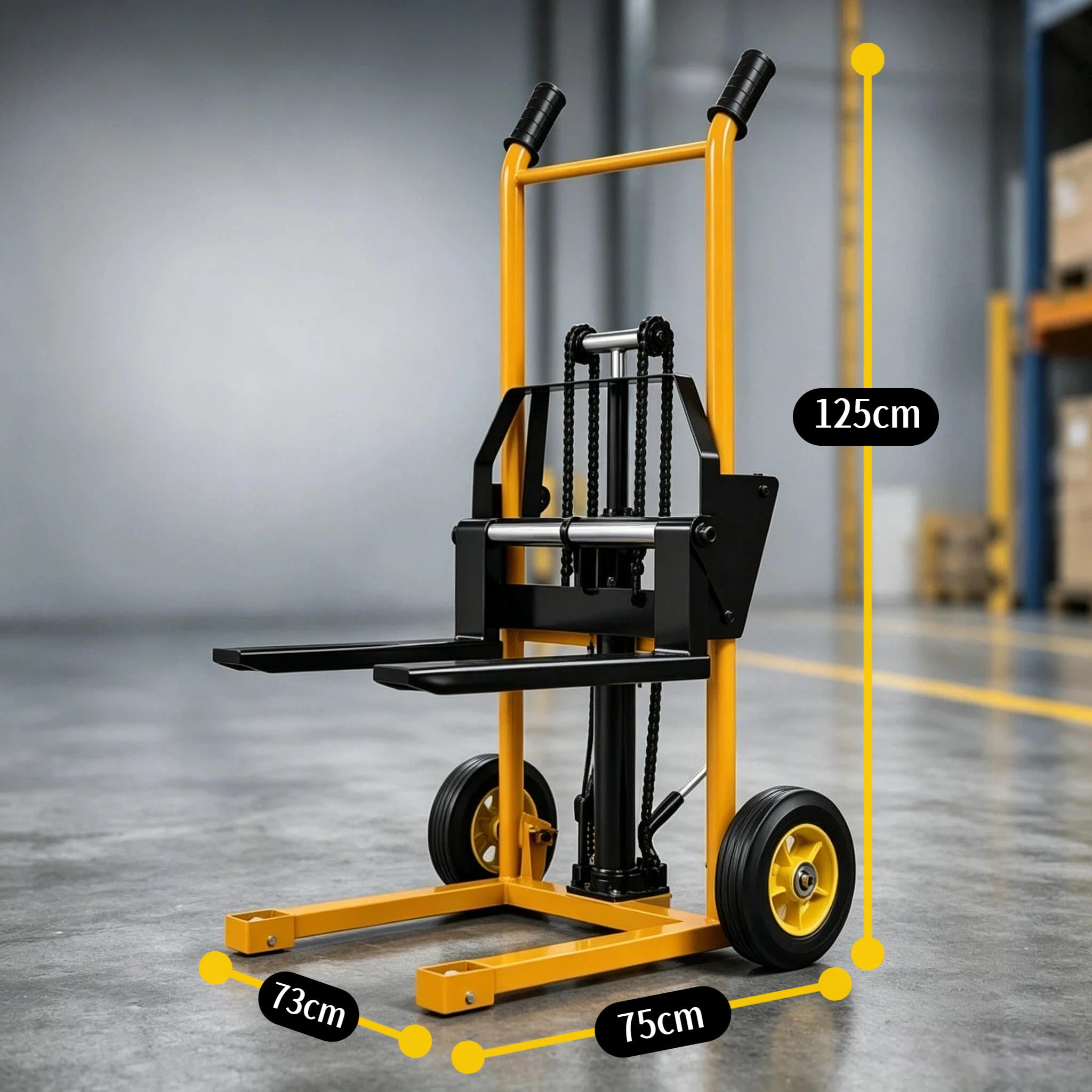 Elevador Manual de Carga de 200 kg - Carretilla Elevadora Compacta Y Ligera de Acero con Altura de 900 mm, Transpaleta de Bomba Hidráulica para Almacenes Y Talleres