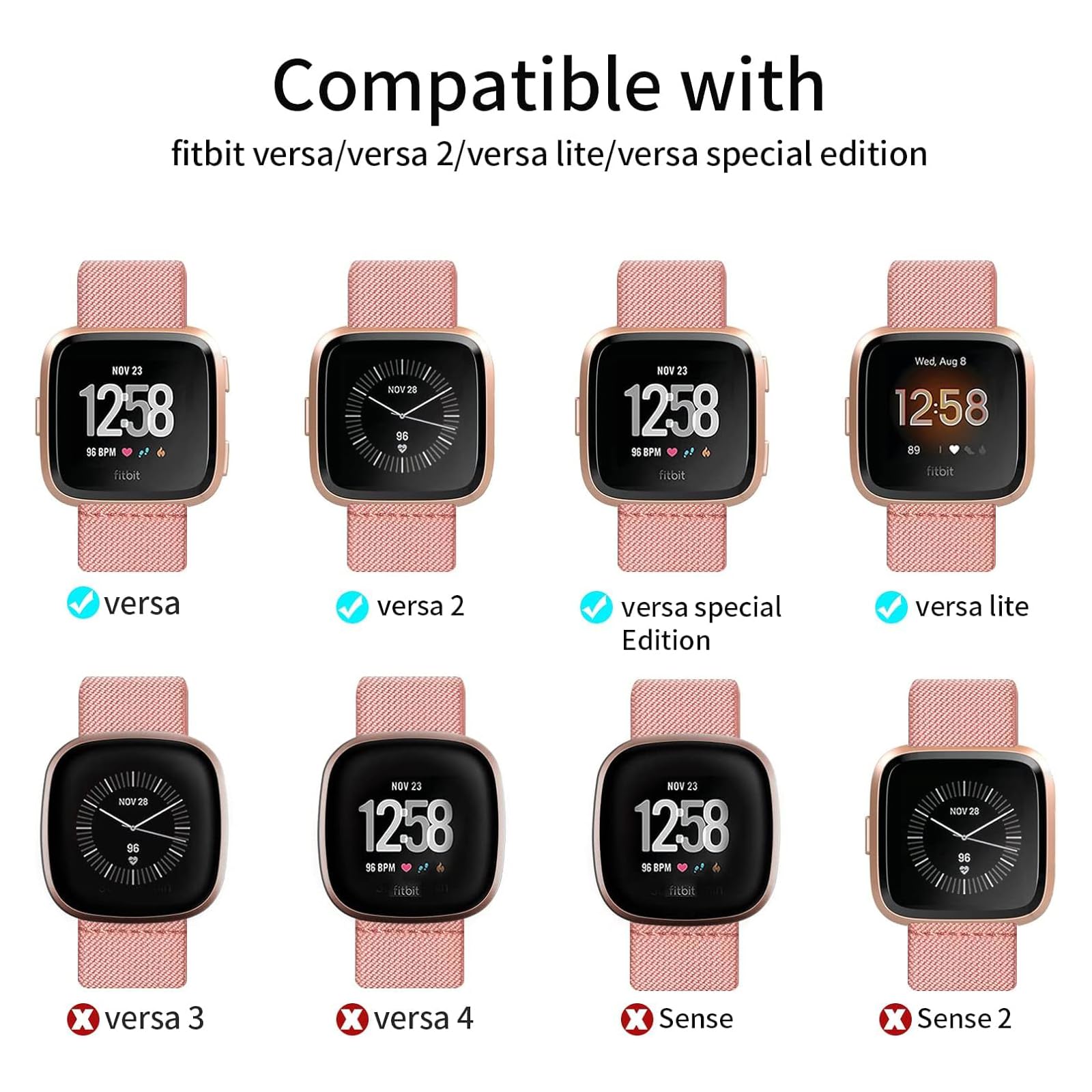 Zspoly 8 Pack Elastic Bands Compatible with Fitbit Versa, Adjustable Nylon Braided Strap Solo Loop Sport Replacement Wristband for Women & Men Smart Watch