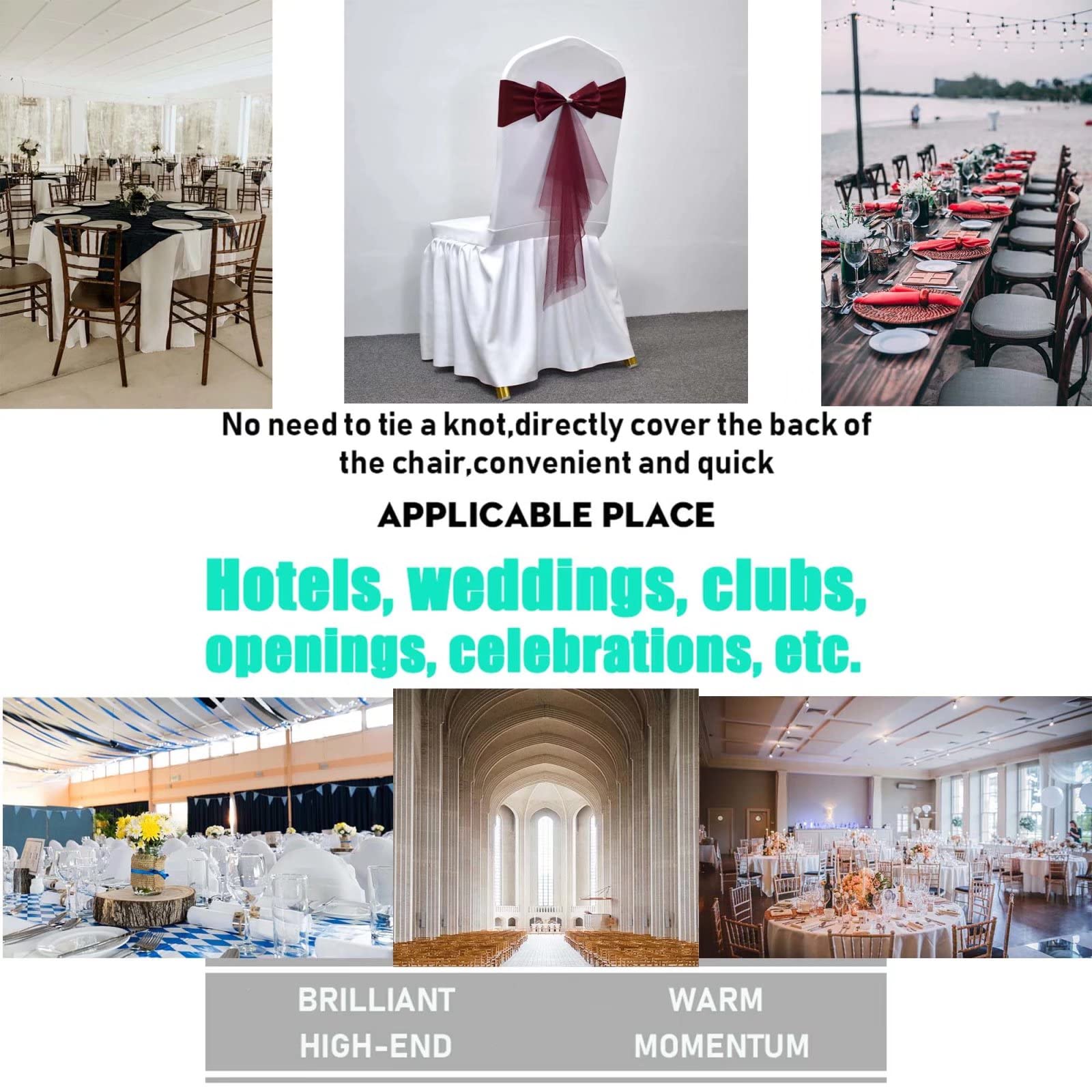 LIZIMI Polyester Stretch Chair Sashes Bands Organza Sash Bows Spandex Bows for Party Birthday Hotel Romantic Wedding Banquets Decoration (Burgundy 50 PCS)