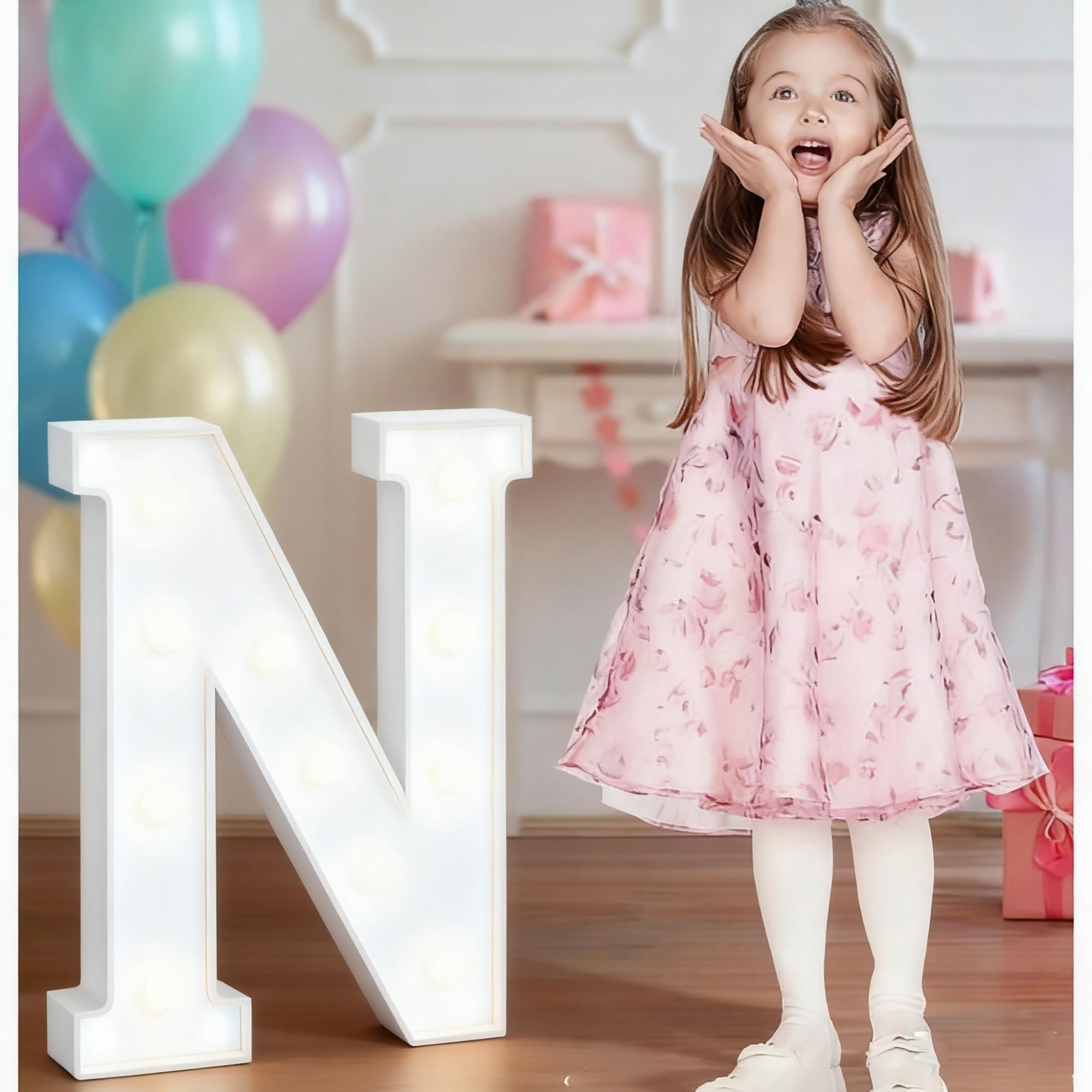 4FT Light Up Wedding Letters Large For Party Decor, Marquee Birthday Graduation Baby Shower Decorations, Mosaic Arch Stand Pre-cut Foam Cardboard(N,100cm)