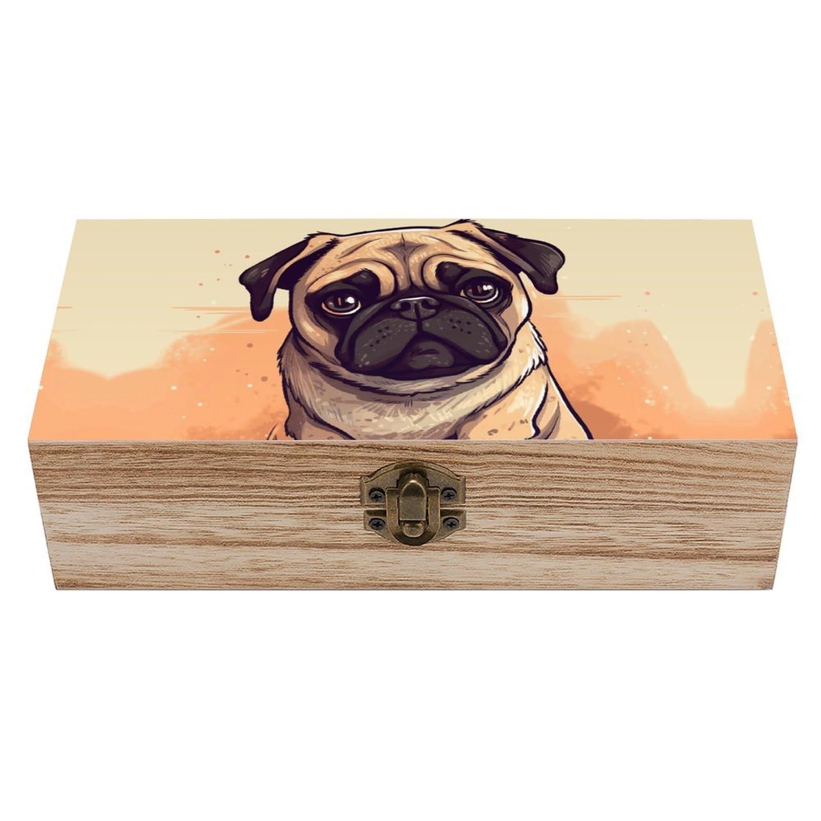 NONHAI Wooden Storage Box Pug Cartoon Wood Gift Box with Hinged Lid Vintage Decorative Jewelry Boxes Memory Box for Jewelry Art Hobbies Home Storage Treasure Keepsake Gift 7.9''x3.9''x2.3''