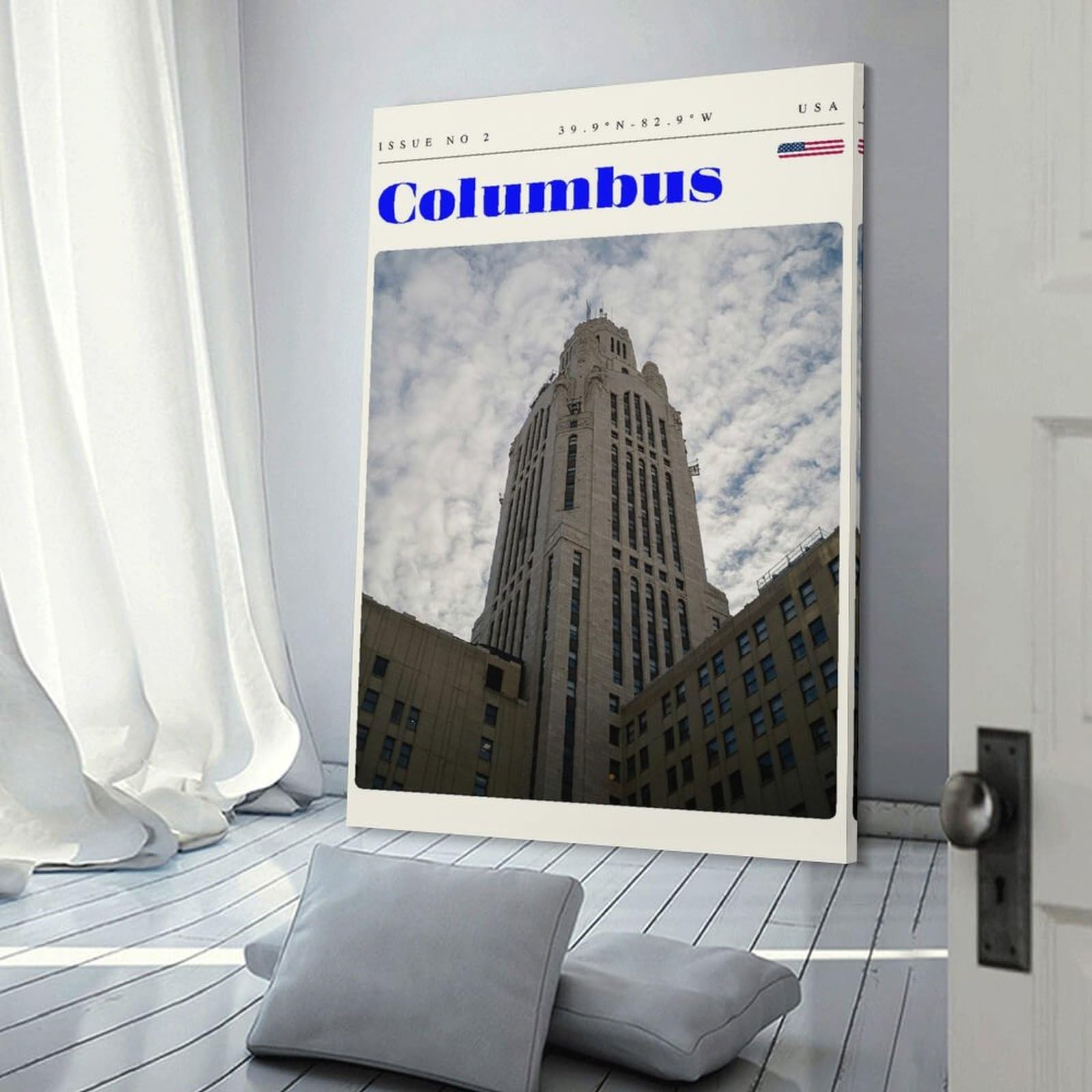 Junmoney Columbus Ohio Cityscape Travel Art Room Decor Wall Art 20x30inch(50x75cm), for Wall Displays, Bedrooms Or Room Updates, Ideal for Building A Coordinated Art Wall