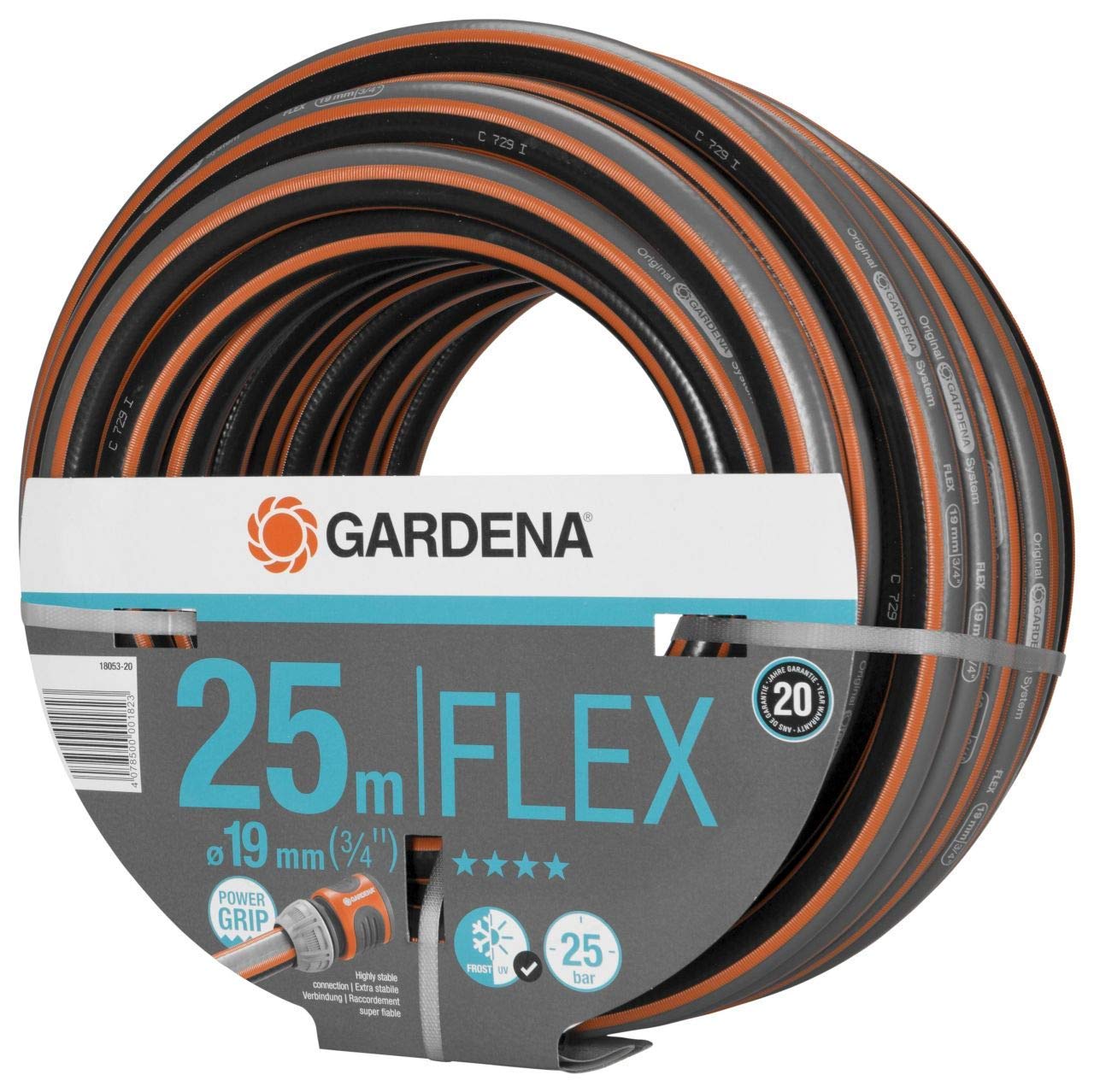 Tuyau Comfort Flex de Gardena 19 mm (3/4"), 25 M : Tuyau d'Arrosage Flexible et Indéformable avec Profilé Power-Grip & Raccord d'Arrosage Aquastop 19 mm (3/4") : Connecteur Enfichable avec Aquastop