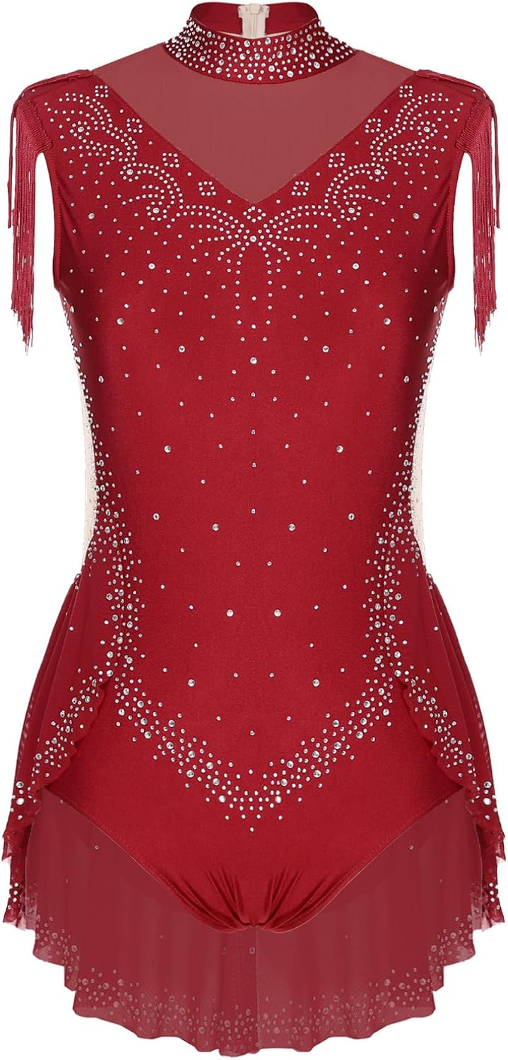 ranrann Lyrical Dance Costume for Women Sequin Rhinestones Tassel Leotard Latin Dance Bodysuit