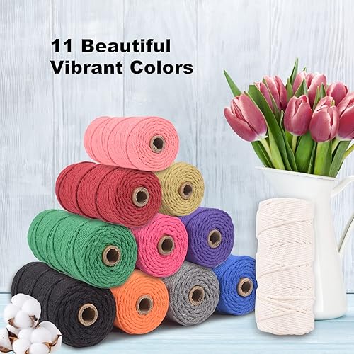 Miniatura 5 de Cordón de macramé de 0.118 in x 109 yardas (328 pies), cuerda de macramé 100% algodón natural, cuerda de algodón torcido de 4 hebras para