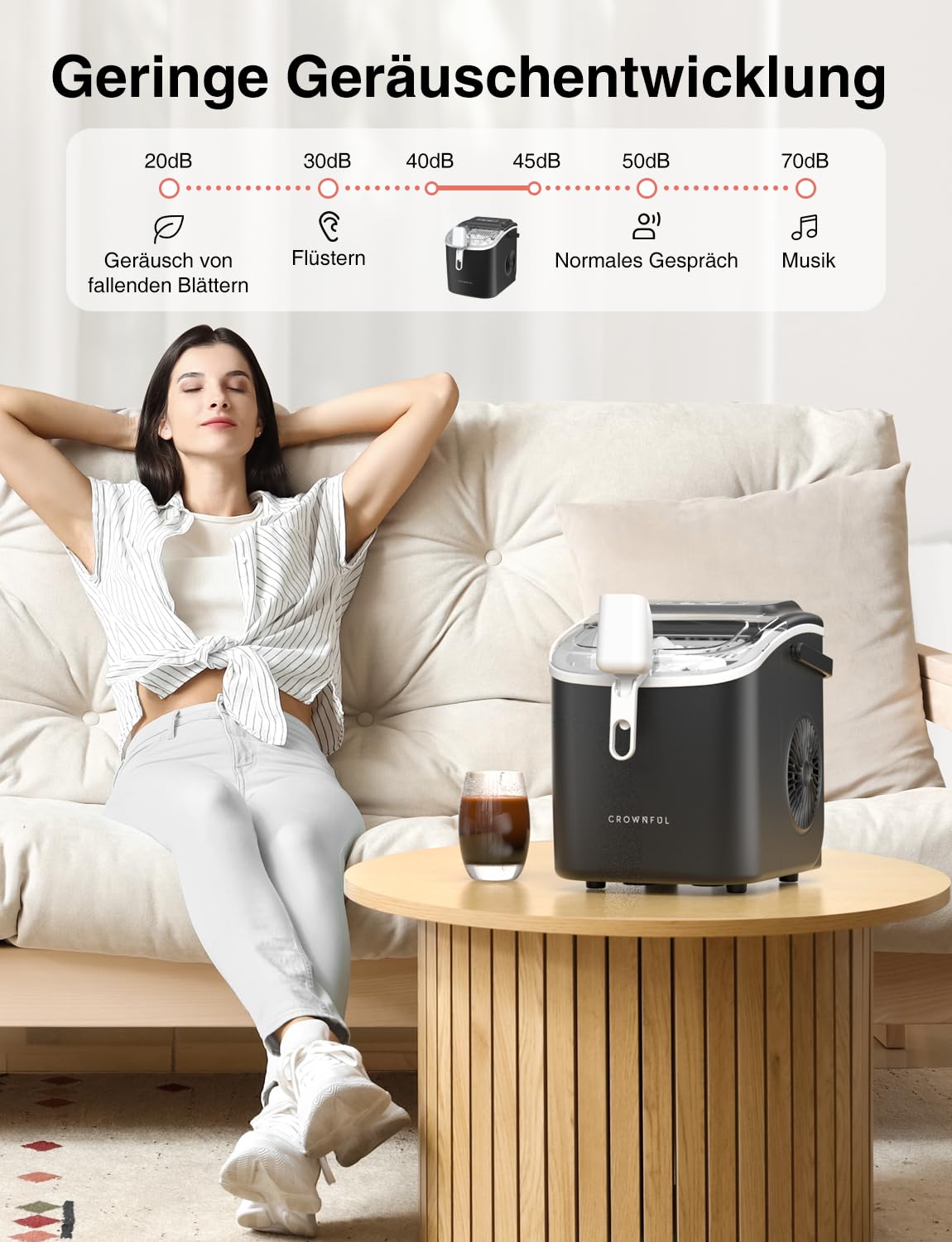 CROWNFUL Eiswürfelmaschine, Tragbar Eiswürfelbereiter 9 Würfel in 6 Minuten fertig, Selbstreinigende Eiswürfelmaschinen,12 KG/24H Stunden, ideal für Zuhause, Küche, Büro, Bar, Party