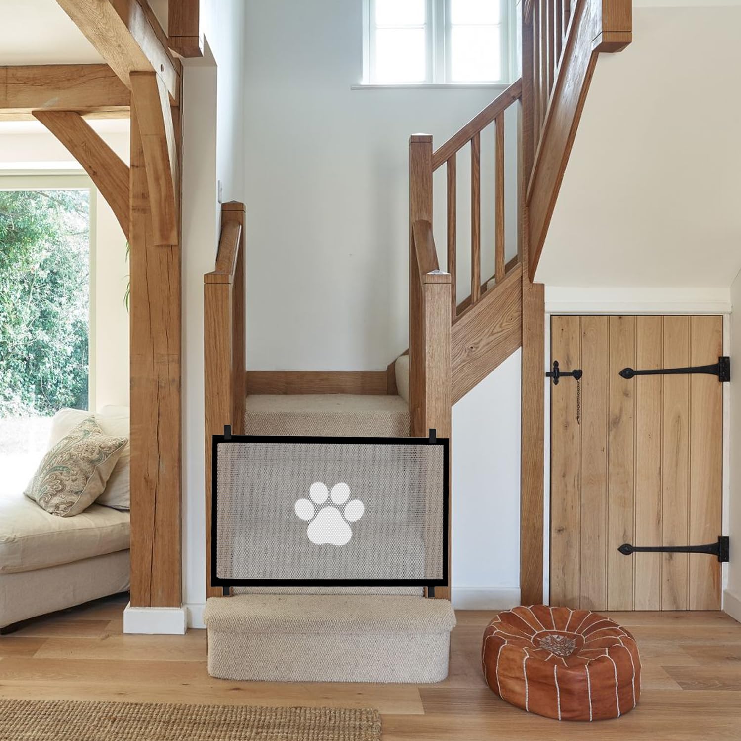 Barrière Escalier Chien, Portable Barrière de Sécurité pour Enfant et Animaux, Barriere Chien sans Percage pour Escaliers, Couloirs, Porte (110 * 72 cm, Noir)