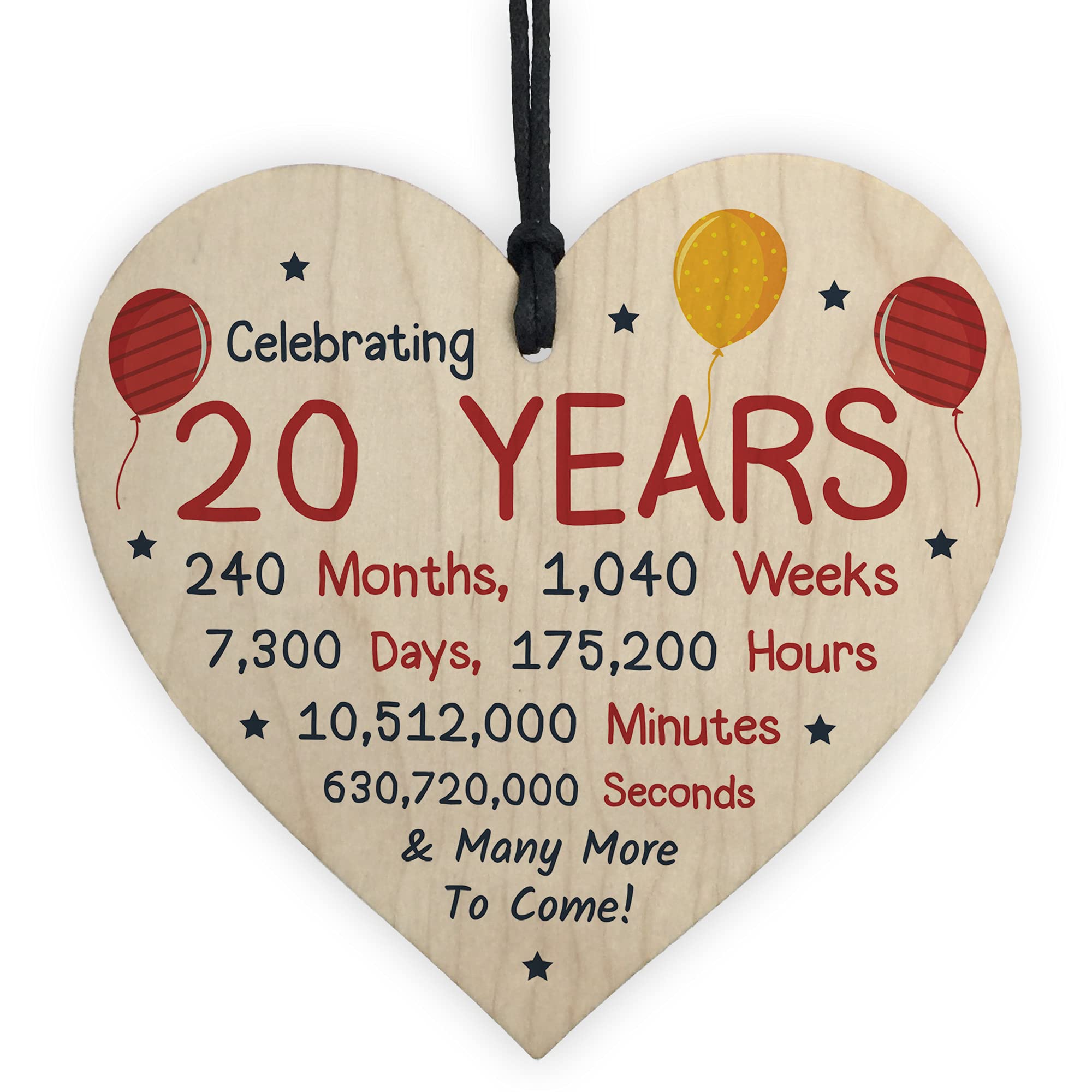 Red Ocean 20th Birthday Novelty Wooden Heart Gift For Son Daughter Brother Sister Friend