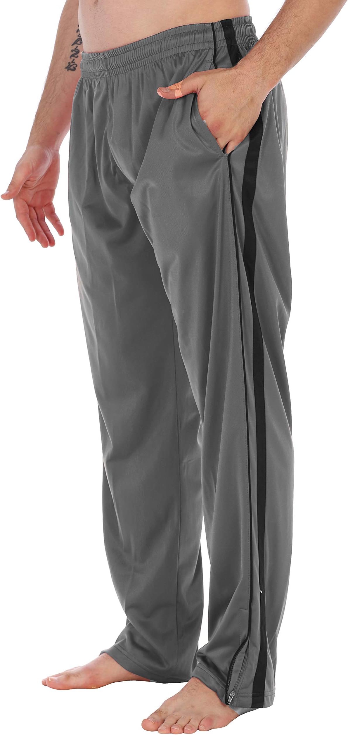 GiobertiMens Track Running Sport Athletic Pants, Elastic Waist, Zip Bottom