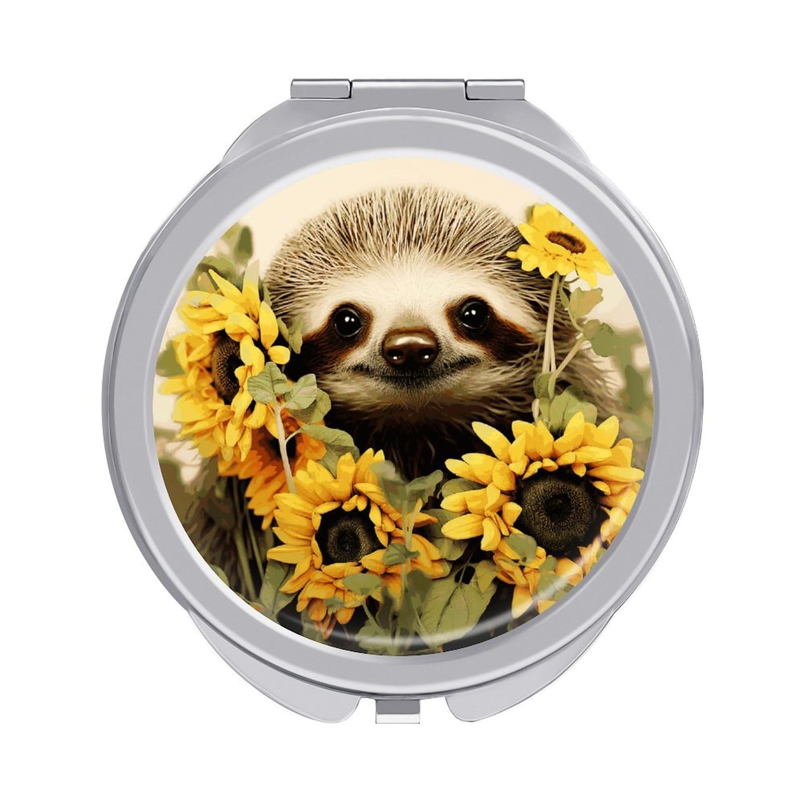 LDGSUPH Sloth Sunflower Travel Makeup Mirrors Portable Compact Mirror Double-Sided 2X/1X Magnifying Folding Pocket Mirror Mini Round Handheld Mirrors for Home Outdoor