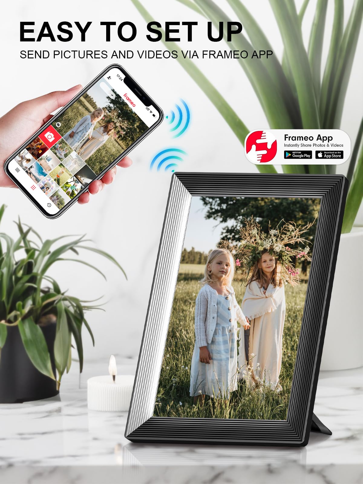 Cyfrowa ramka, Moman WF11T 10.1" cyfrowy uchwyt na zdjęcia Wifi cyfrowy ekran dotykowy IPS 32 GB pamięci automatyczna rotacja udostępnianie zdjęć i filmów za pośrednictwem aplikacji idealne na