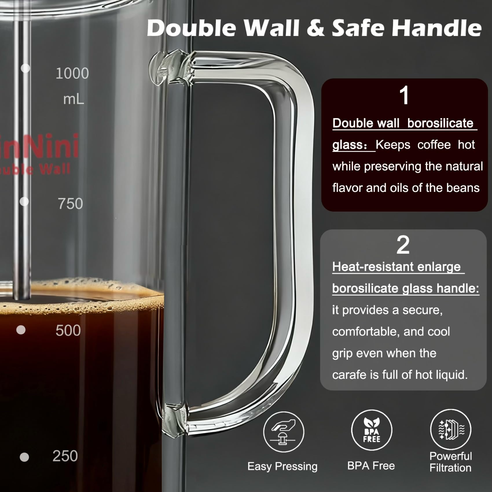 GinNini French Press - 34oz Coffee Maker -3