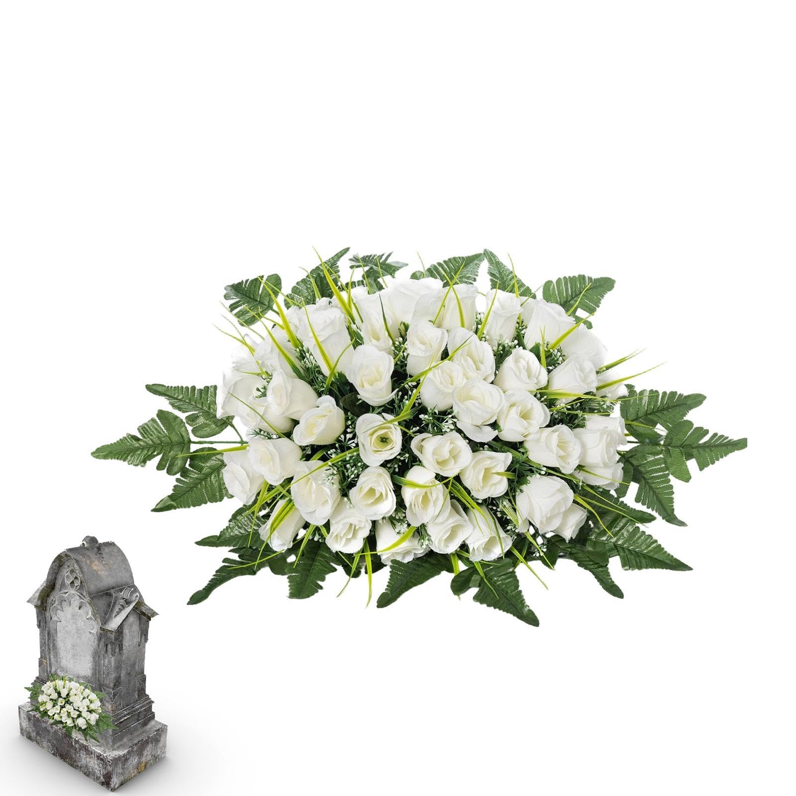 Arreglo floral para tumba que honra la memoria de amigos y familia en el camposanto