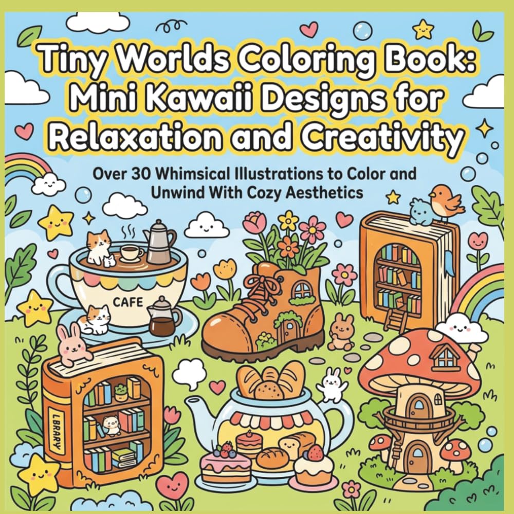 Tiny Worlds Coloring Book: Mini Kawaii Designs For Relaxation & Creativity