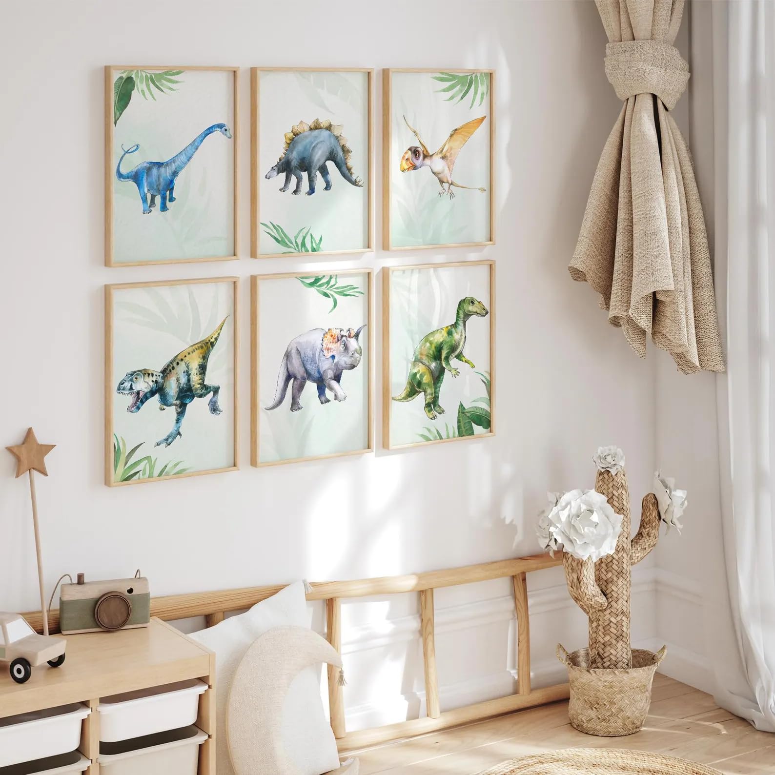 3 Stuk Abstracte Dinosaurussen Kinderkamer Kunst aan de Muur Canvas Schilderij Noords Posters Prenten Muur Foto's Kinderkamer Baby Slaapkamer Badkamer Huis Decoratie-20 * 30Cm (Geen Frame
