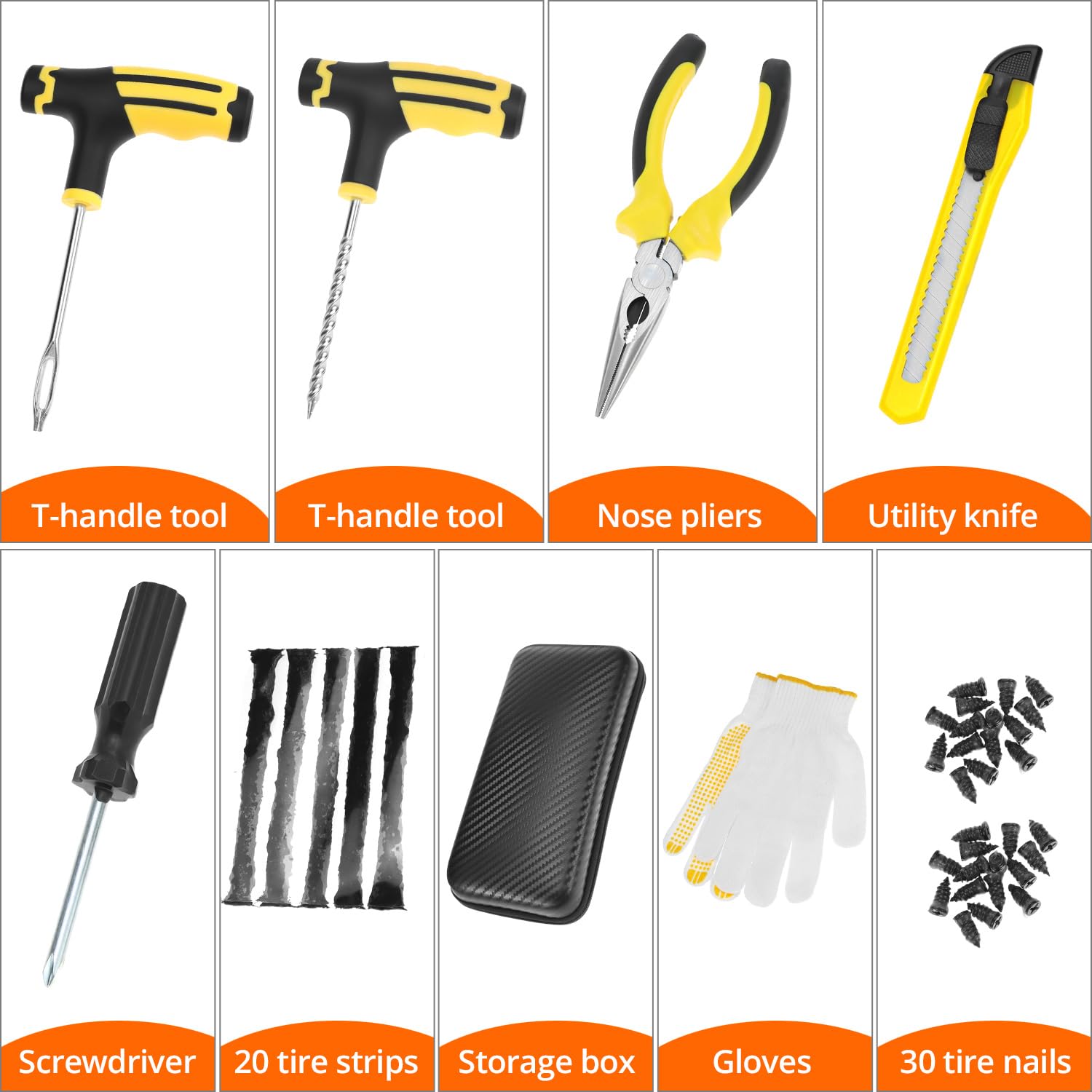 QWORK® 57-częściowy zestaw do naprawy przedziur w oponach, zestaw do naprawy opon do samochodu, samochodu ciężarowego, motocykla i roweru