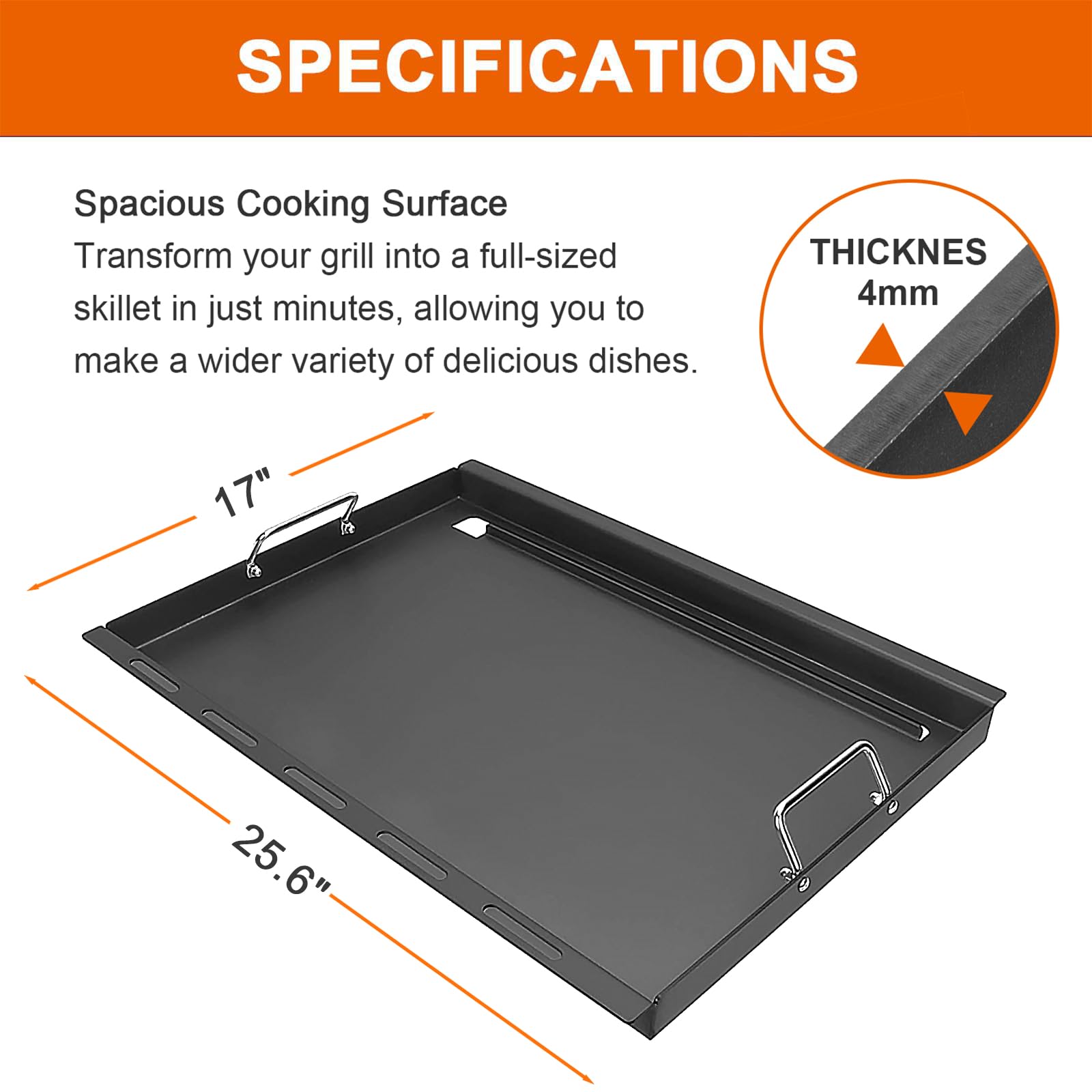 Full-Size Griddle Inserts for Nexgrill Home Depot 4 Burner & 5 Burner Grills 720-0830H 720-0830X 720-0888 720-0888N, Flat Top Griddle with Silicone Handles for Nexgrill 5 Burner 720-0882A 720-0882S