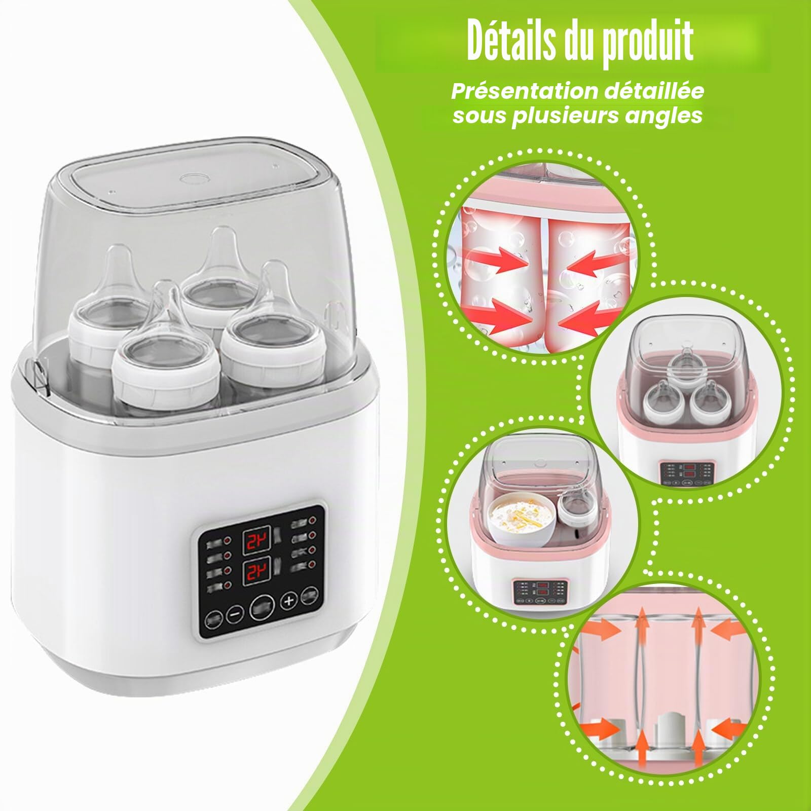 Chauffe-biberon pour bébé, stérilisateur 8 en 1 pour biberons, chauffe-biberon rapide, chauffe-bouteille pour bébé, chauffe-aliments pour bébé et dégivrage, chauffage de nourriture pour bébé sans BPA