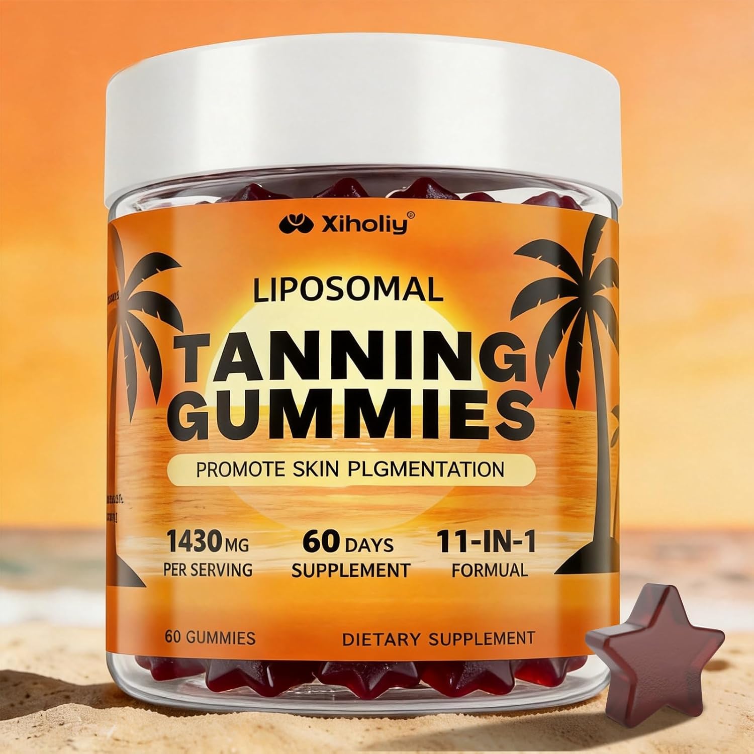Tanning Gummies, Liposomal Self Tan for Women with Astaxanthin, 60 Servings