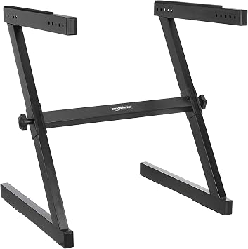 Amazon Basics Fixed Height Keyboard and Piano Stand, Z-Shape, Black, For Compact Space, Carpet Stability & More Legroom