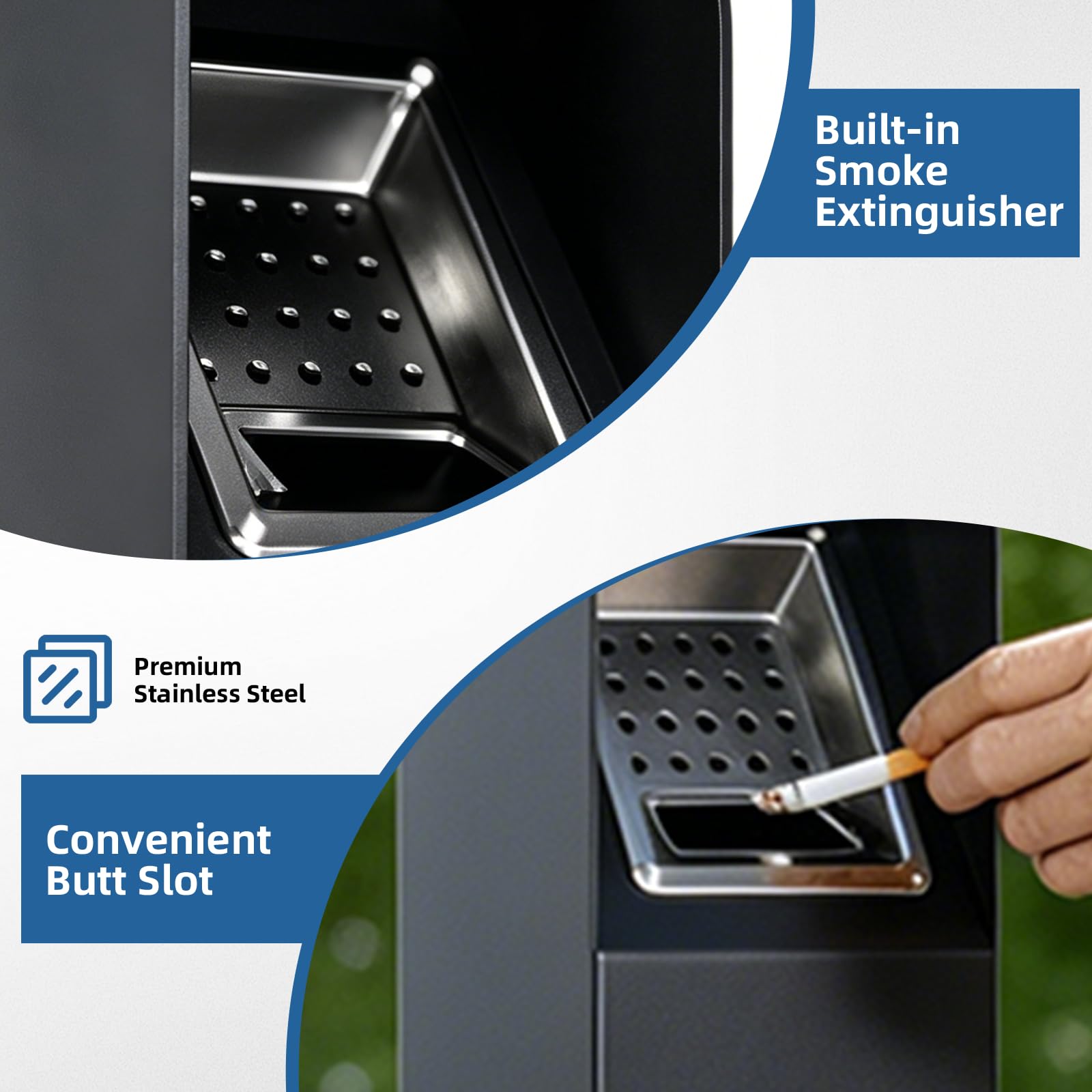 Popielniczka stojąca do użytku na zewnątrz, ze stali nierdzewnej, 120 cm, zdejmowana popielniczka wewnętrzna i chroni przed deszczem, stabilna popielniczka podłogowa na taras, do hotelu, biura