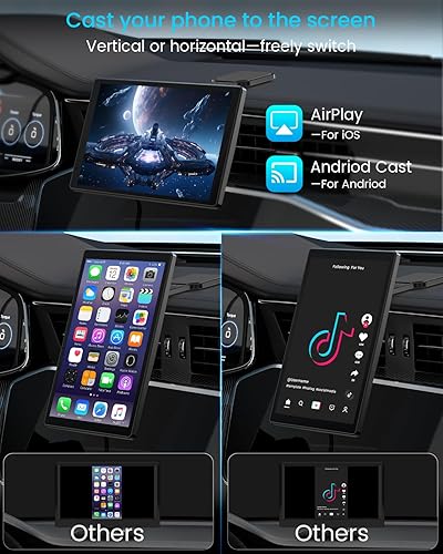 Miniatura 7 de Pantalla inalámbrica Apple CarPlay de 8 pulgadas para automóvil con Android Auto y cámara de respaldo 1080P, pantalla táctil giratoria para