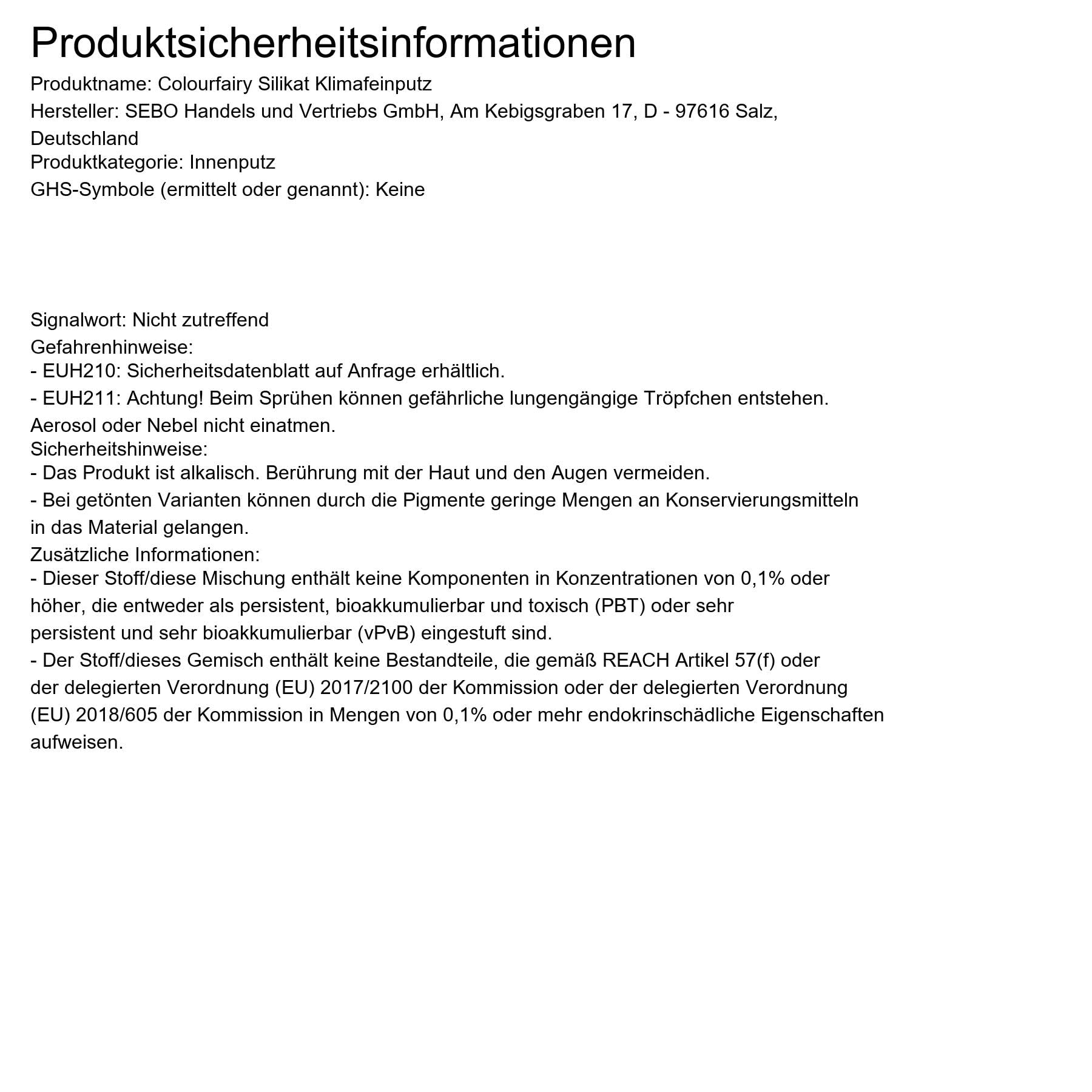 Colourfairy Silikat Innenputz Klimafeinputz weiss 20kg Reibeputzstruktur (R) 2 mm