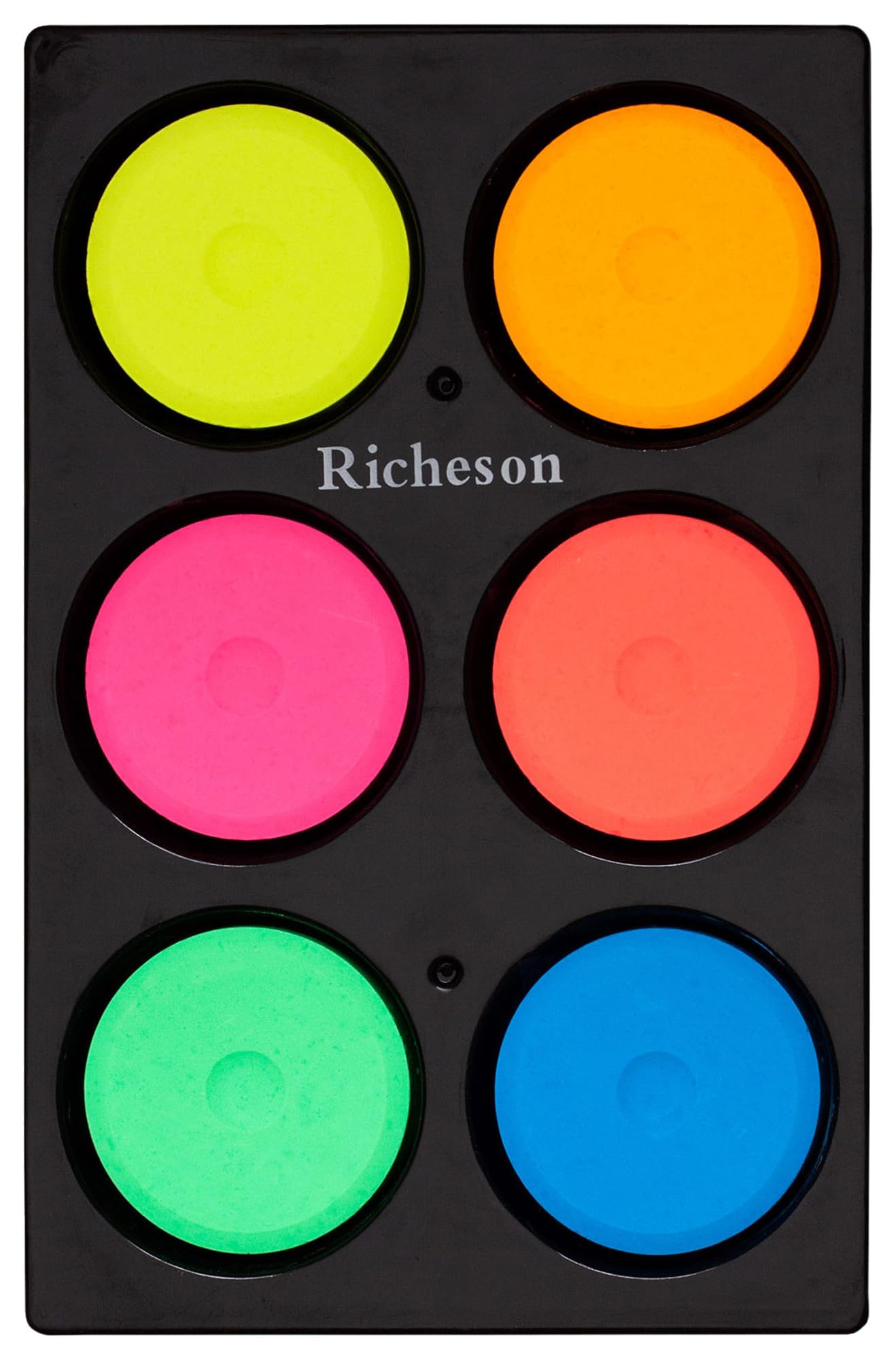Jack Richeson Non-Toxic Tempera Paint Cakes - 1 11/16 x 5/8 inch - Set of 6 - Assorted Fluorescent Colors