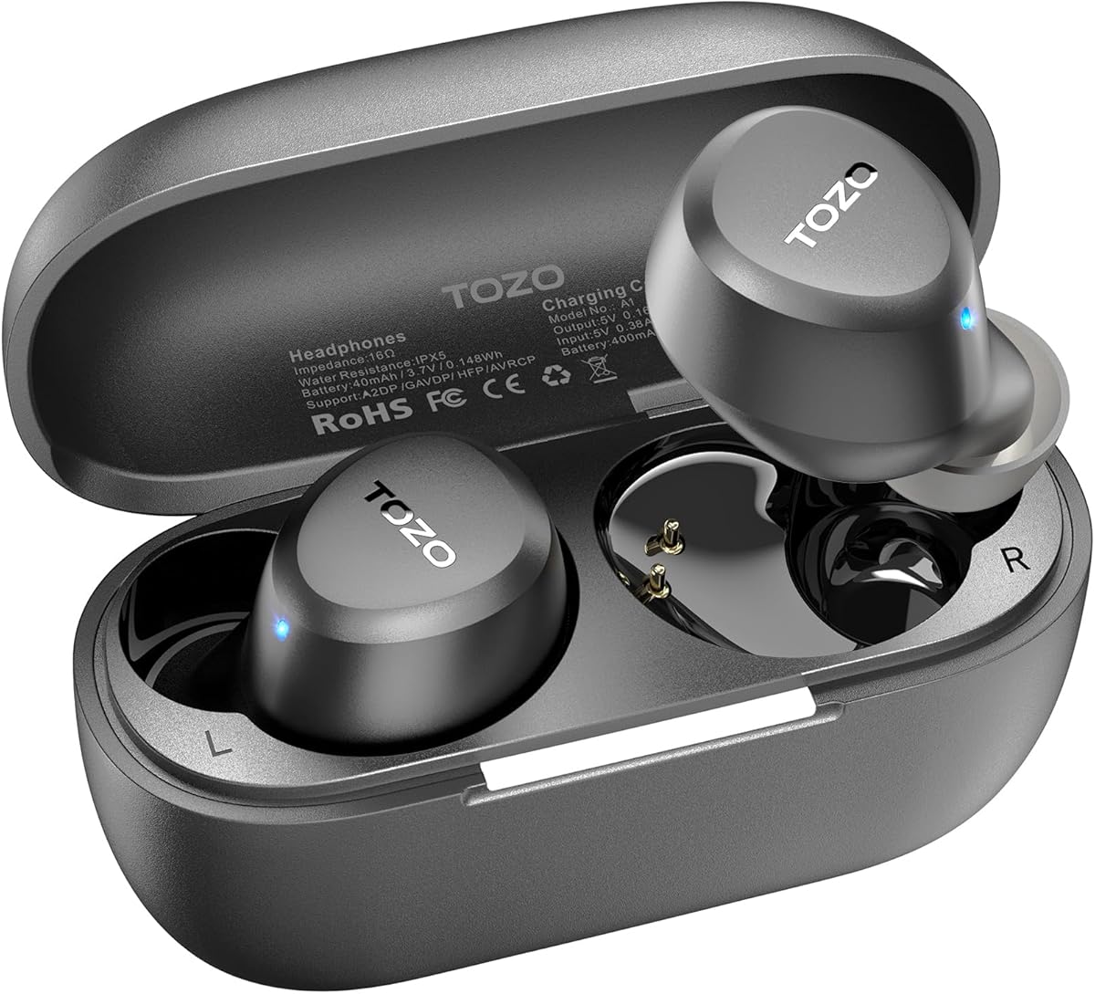 TOZO A1 Wireless Earbuds Bluetooth 5.3 Light Weight in Ear IPX5 Waterproof Headphones 2 Mic for AI Calls, Immersive Premium Sound Bass Headset with Charging Case, 32 Presets EQ Customization via App