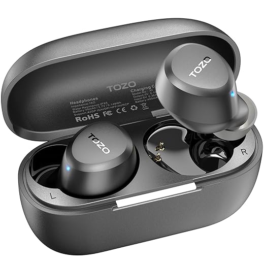 TOZO A1 Wireless Earbuds Bluetooth 5.3 Light Weight in Ear IPX5 Waterproof Headphones 2 Mic for AI Calls, Immersive Premium Sound Bass Headset with Charging Case, 32 Presets EQ Customization via App