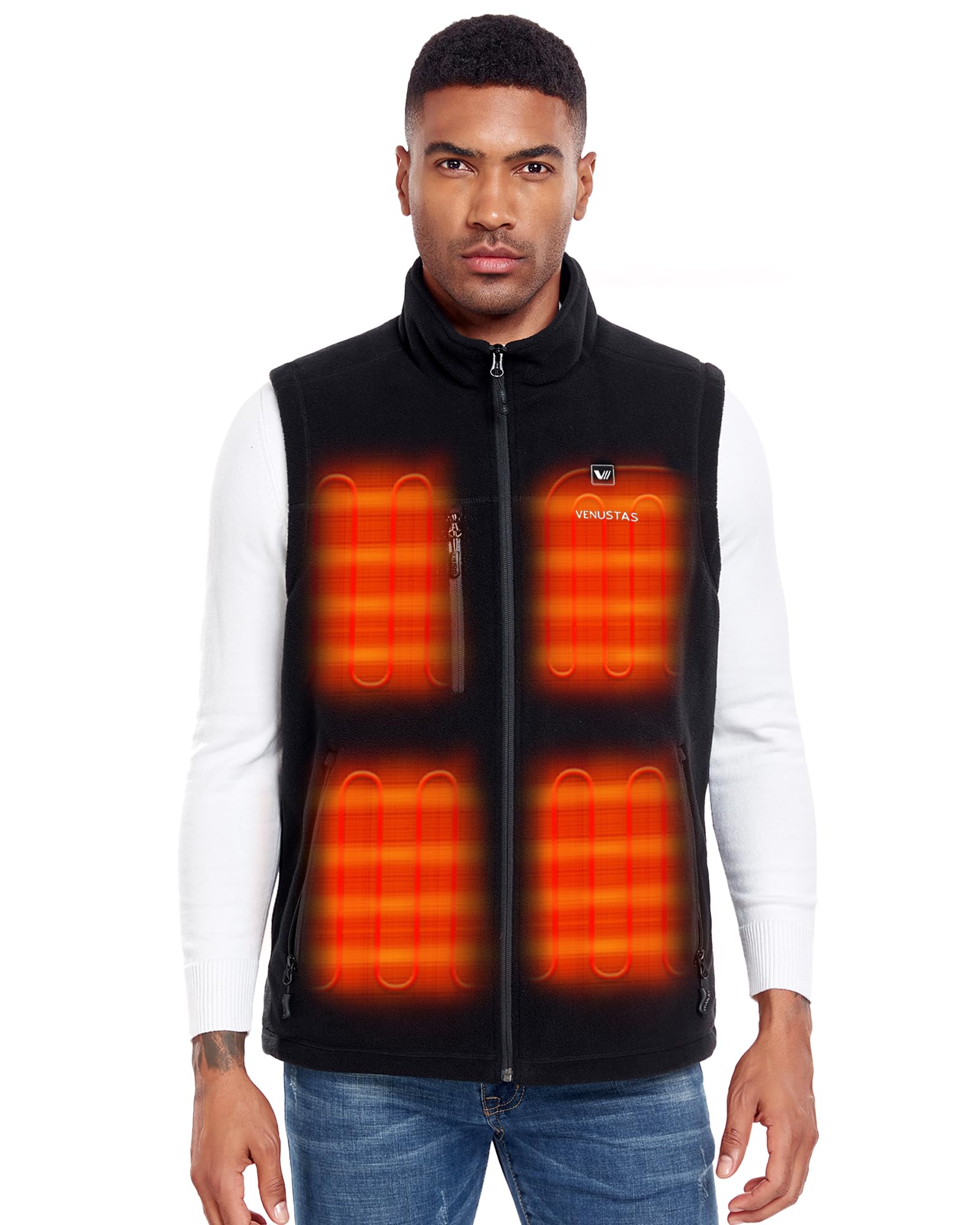 VenustasMen's Heated Fleece Vest with 6 Heating Zones, Lightweight Recycled Electric Fleece Vest
