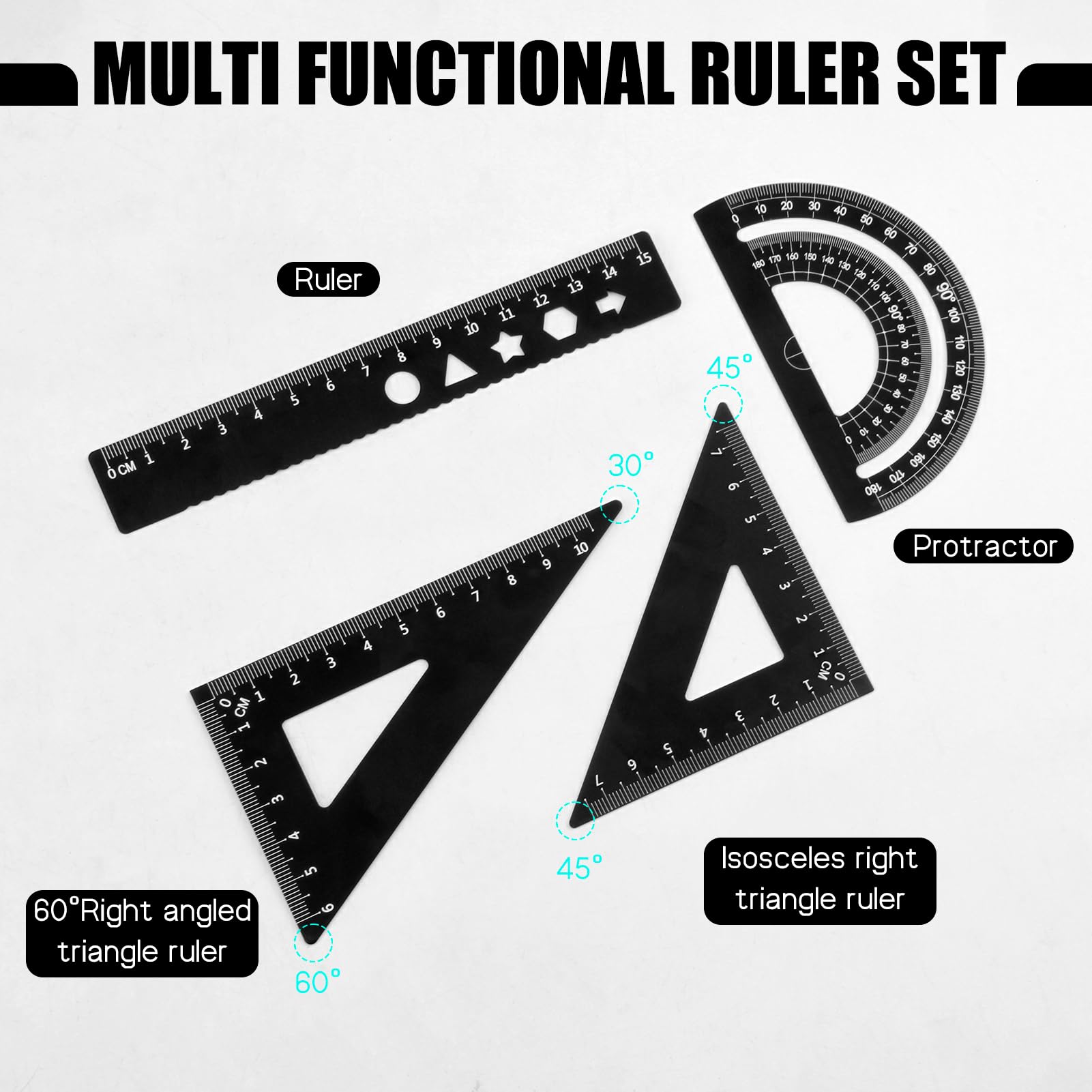 Kit Règles De Dessin Technique En Métal - 4 Pièces (règle, 2 équerres, Rapporteur) - Pour Architectes, étudiants, Artistes - 2