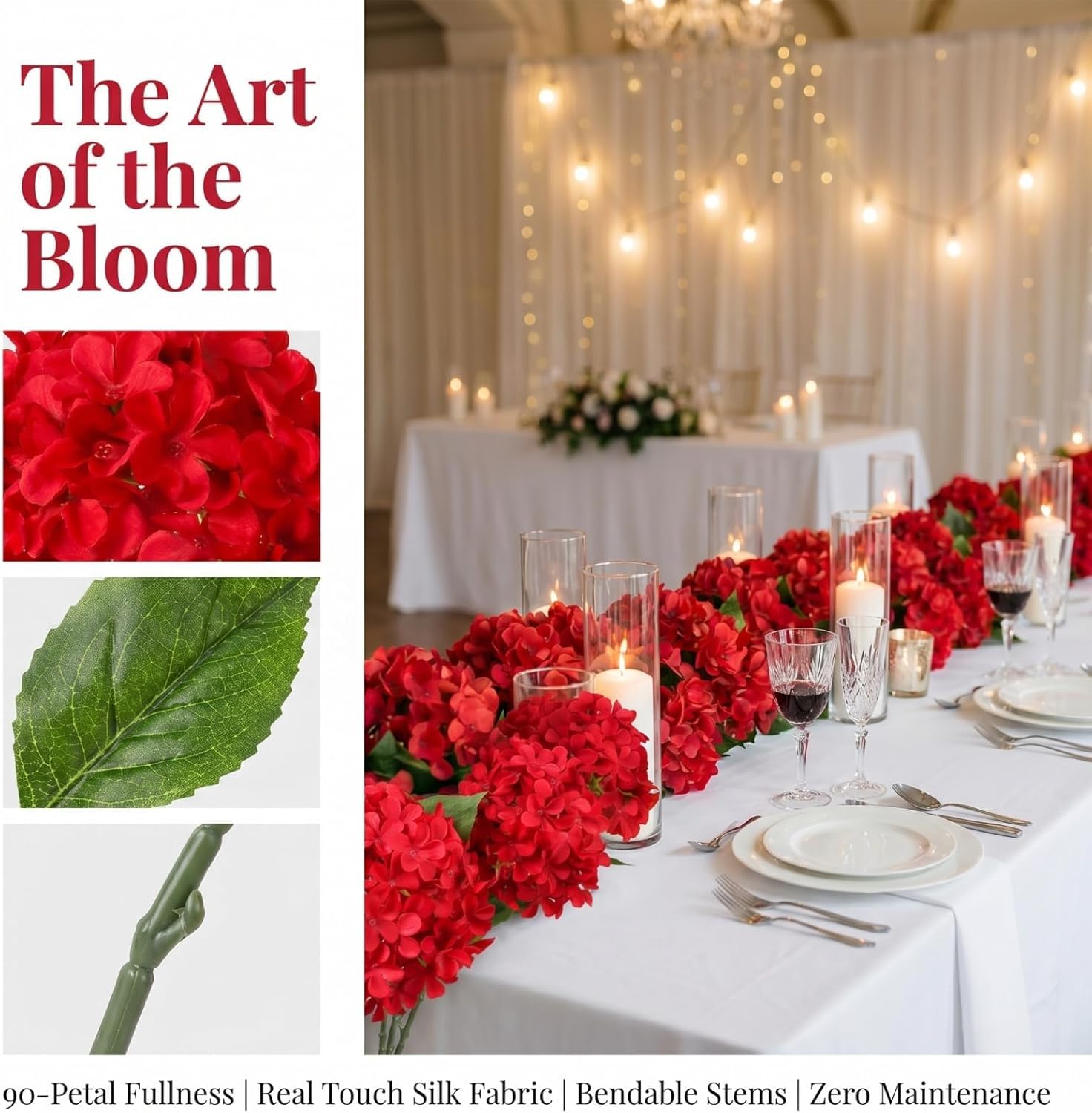 20 Fiori Artificiali di Ortensia Rossa da 22 Pollici per Decorazioni Domestiche, Centrotavola per Matrimoni, Feste di Compleanno - Composizioni Floreali Artificiali con Steli Blue