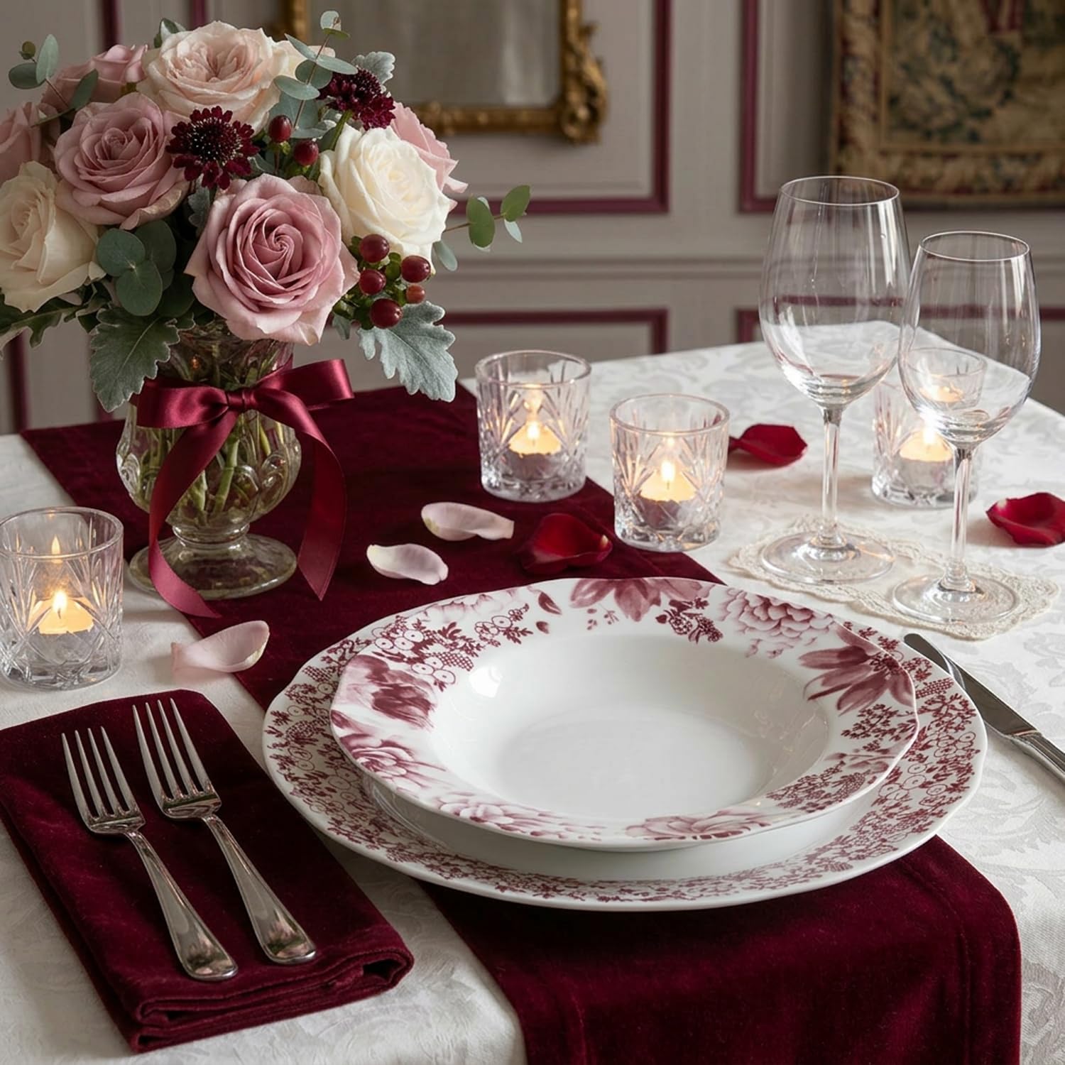 KASANOVA servizio piatti 6 persone Secret Garden - Set piatti porcellana 18 pezzi elegante