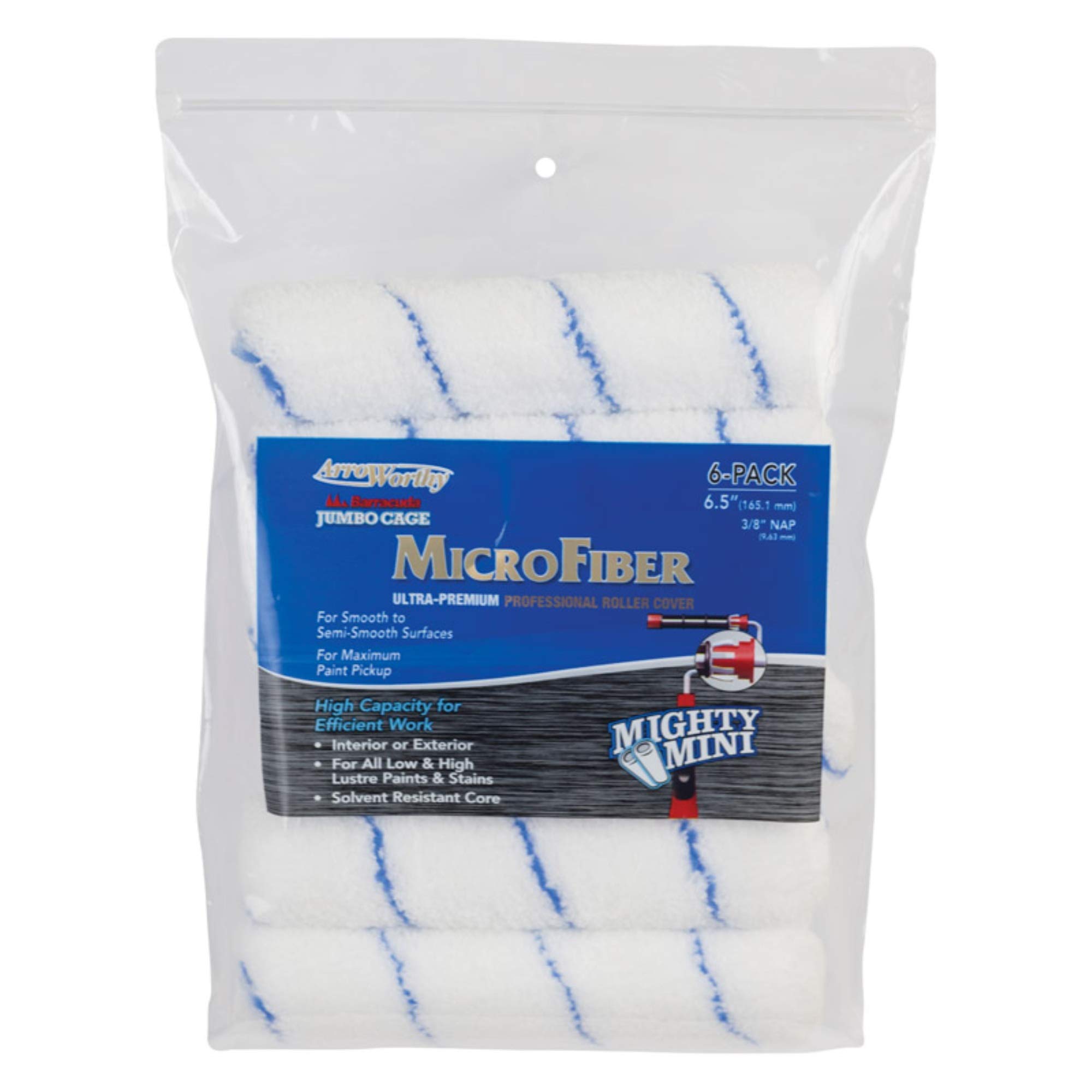 Arroworthy Microfiber Nap Jumbo Cage Roller Refill 6 Pack - 6.5" X 3/8
