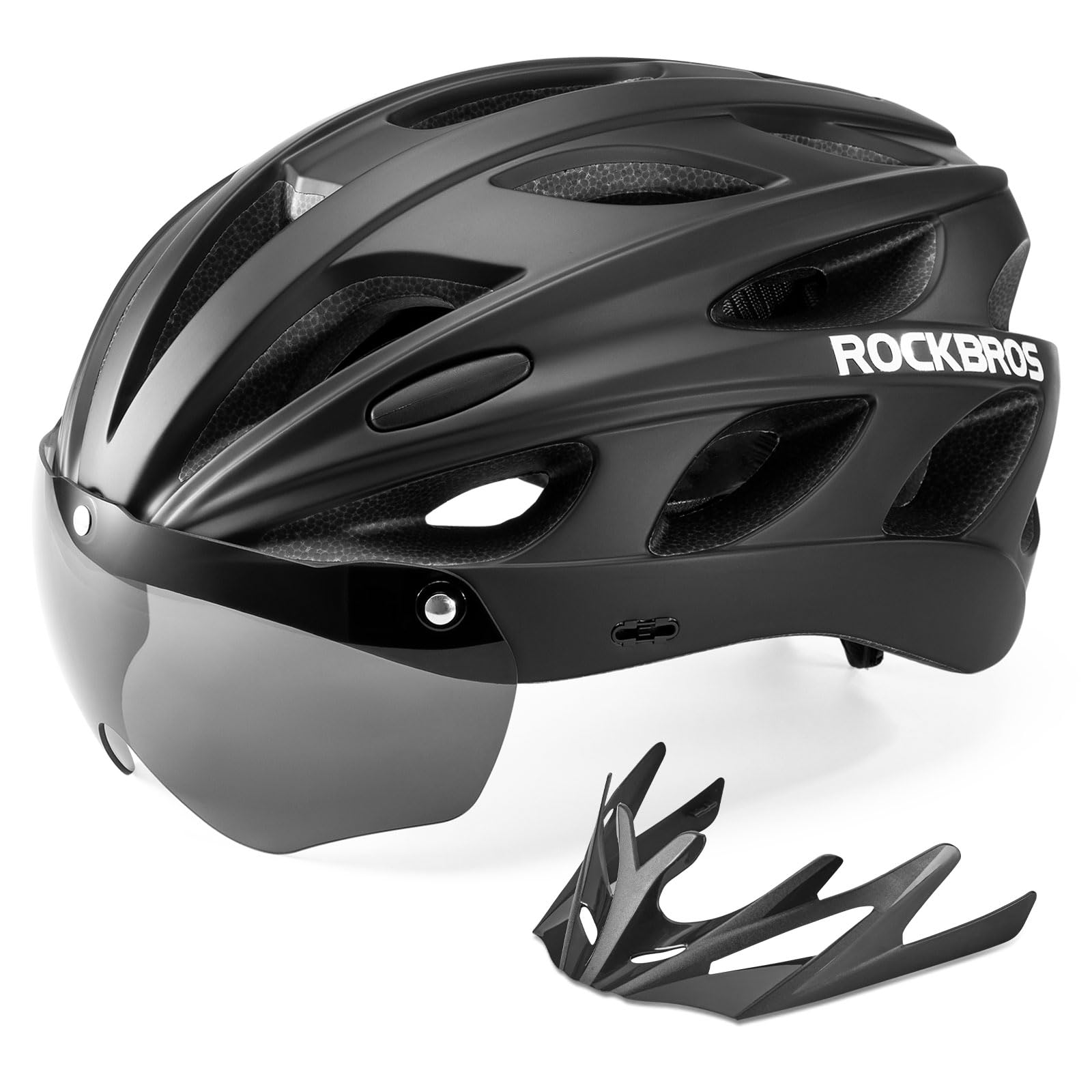 ROCKBROS Bike Helmet for Men and Women with UV Protection Goggles and Detachable Visor, Lightweight Adjustable Cycling Helmet for Mountain and Road Cycling, Titanium M — image 1
