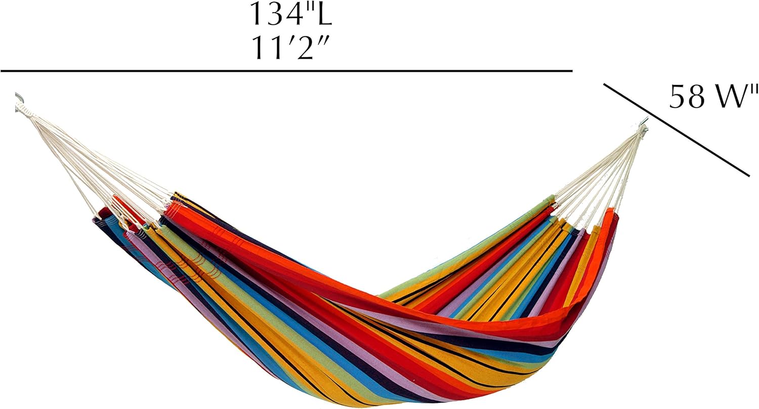 BYER OF MAINE Barbados Hammock, Authentic Brazilian, Rainbow, Recycled Cotton/Polyester Blend, 134" L x 58" W, Holds up to 330lbs