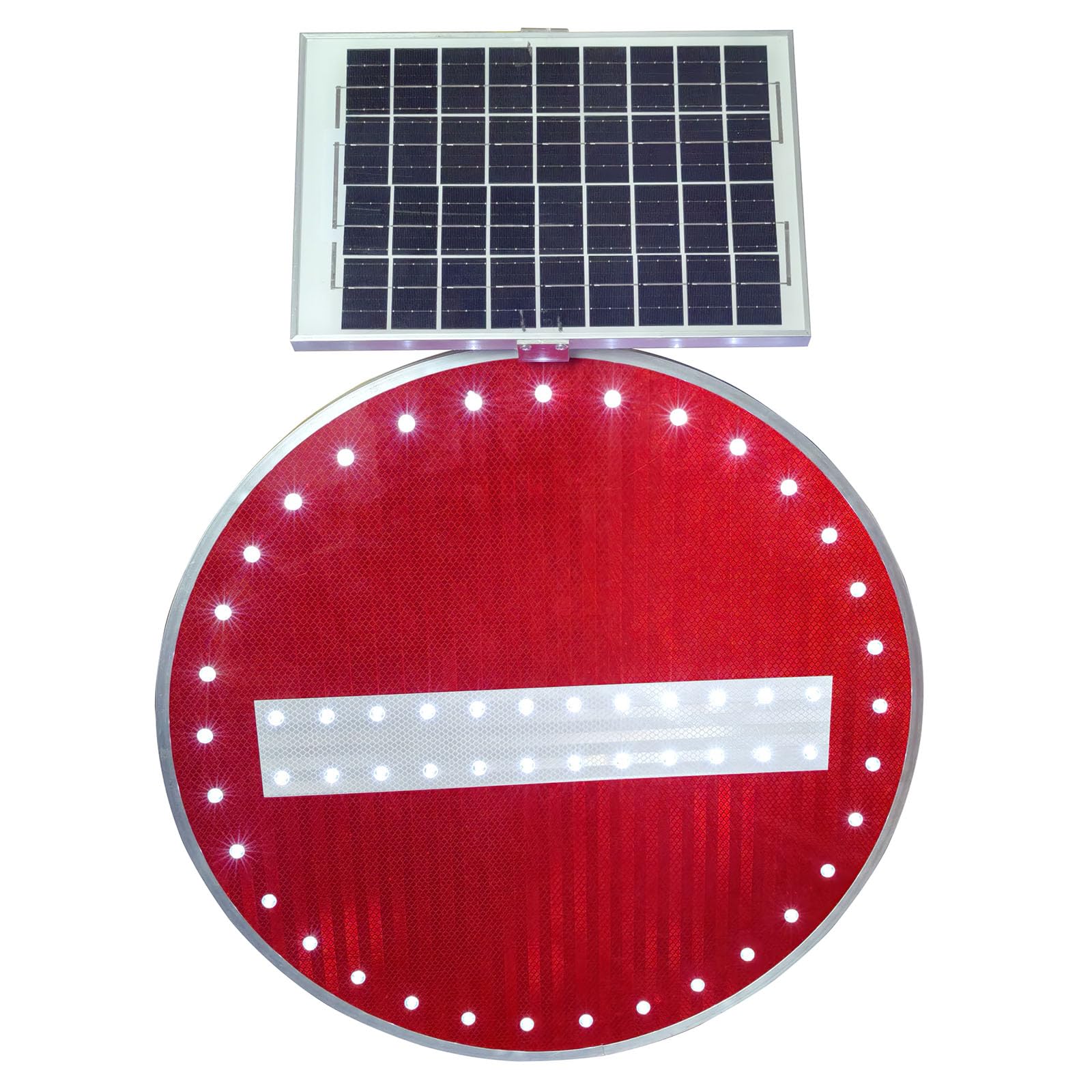Señal de prohibición de entrada con LED solar, 60 cm/76 cm señales de advertencia de tráfico de prohibición de entrada de alta visibilidad con accesorios de montaje, (Rojo, 60cm)
